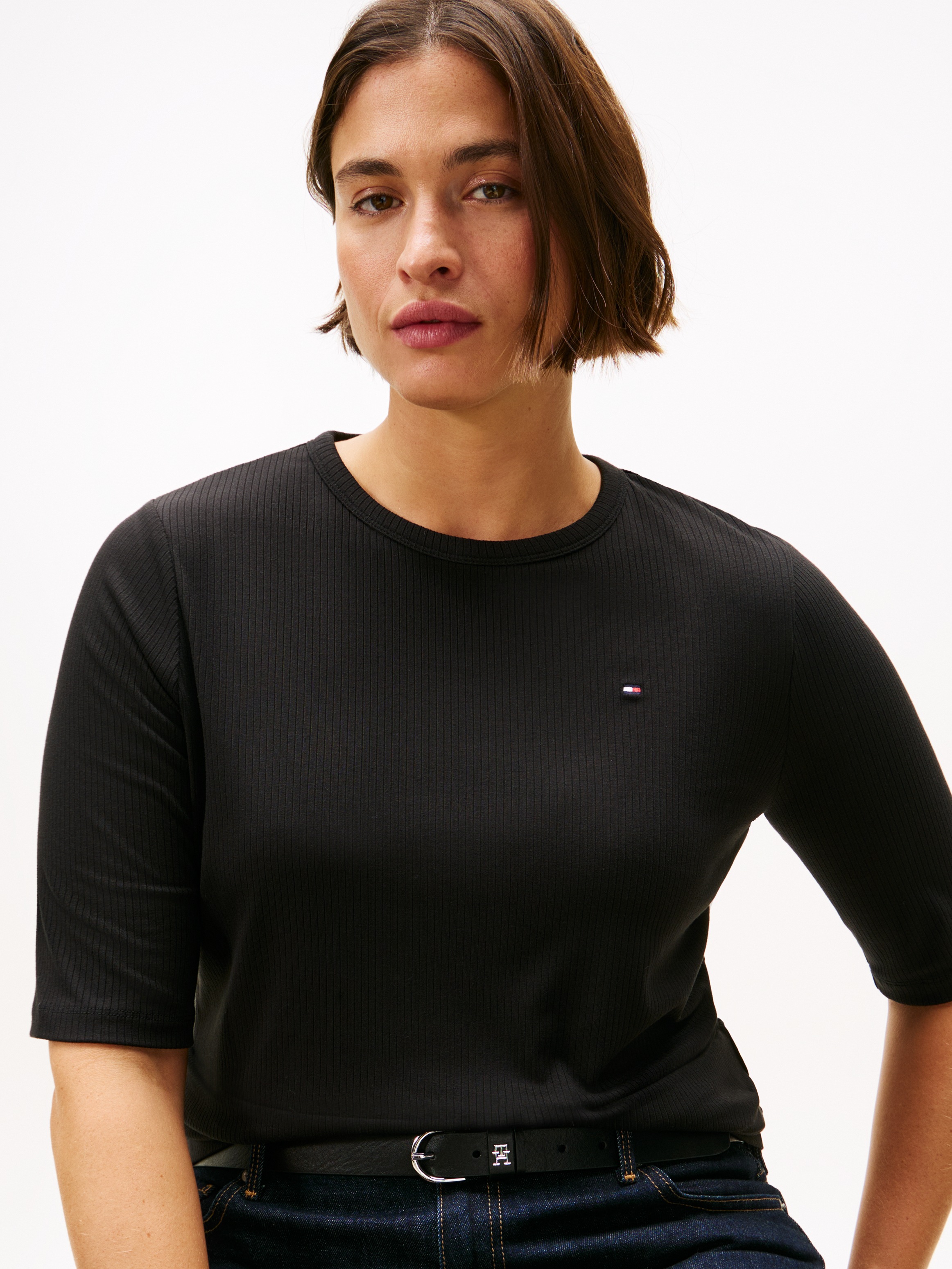 Tommy Hilfiger Curve Kurzarmshirt "CRV SLIM 5X2 RIB C-NK 1/2 SLV", in große günstig online kaufen
