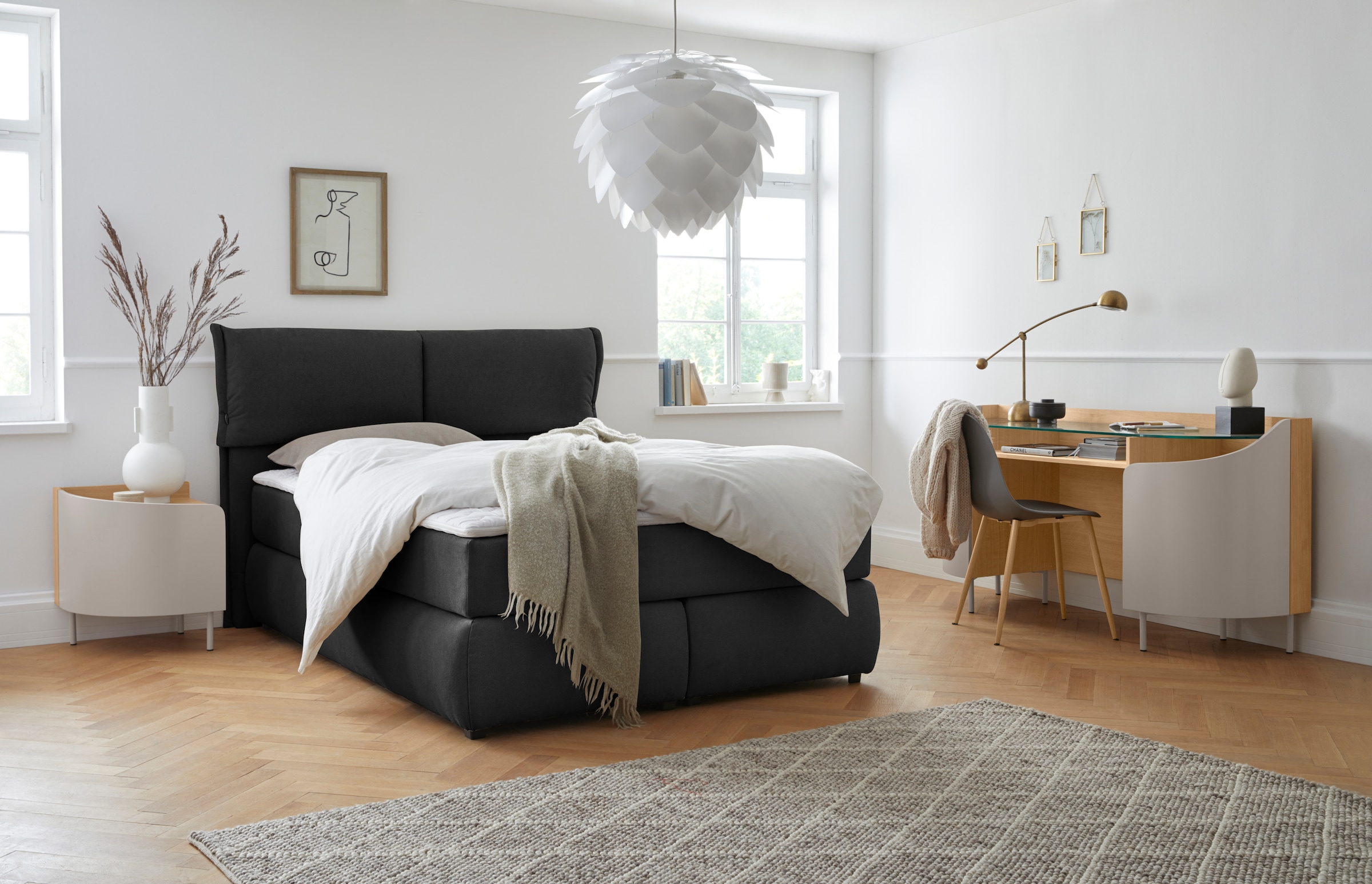 andas Boxspringbett »Jenson«, in 4 Farben, 4 Breiten, 3 Matratzenarten in 2 Härtegraden, Topper