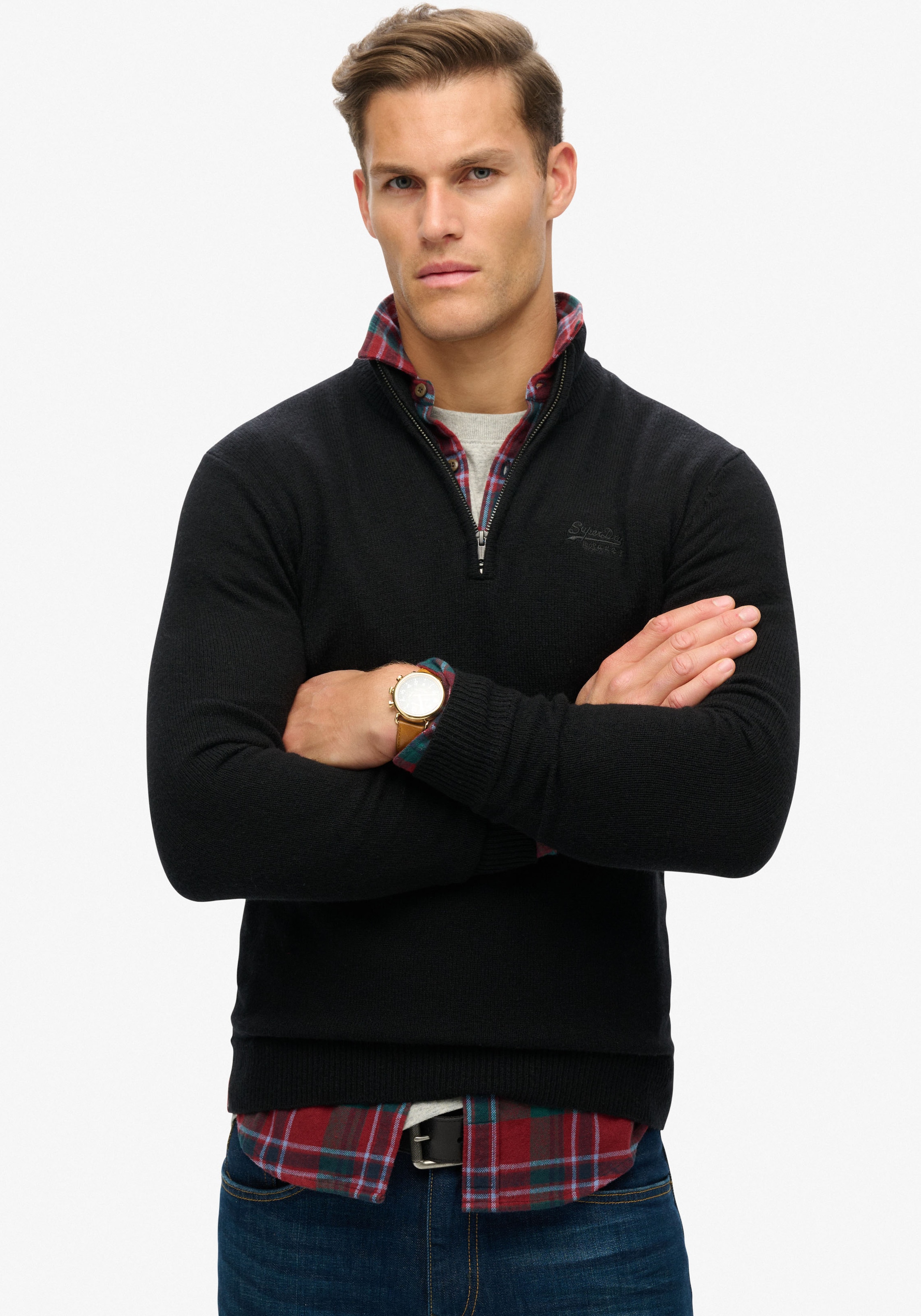 Superdry Strickpullover "ESSENTIAL EMB KNIT HALF ZIP" günstig online kaufen