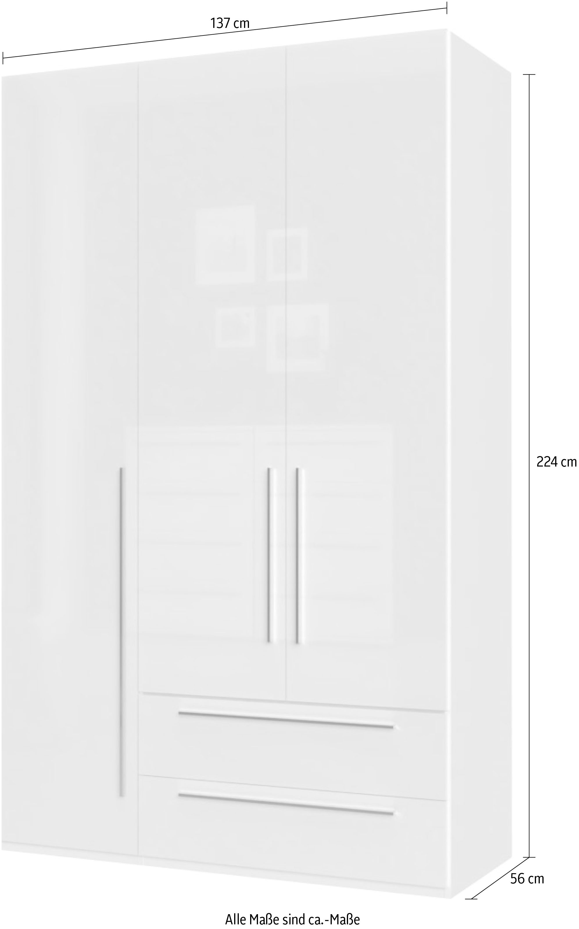 Places of Style Kleiderschrank »Piano, UV lackiert, hochglänzend in beige oder weiß, FSC-zertifiziert«, (Made in Europe), in vielen Breiten, Höhe 224cm, mit Soft-Close Funktion, 2 Schubladen