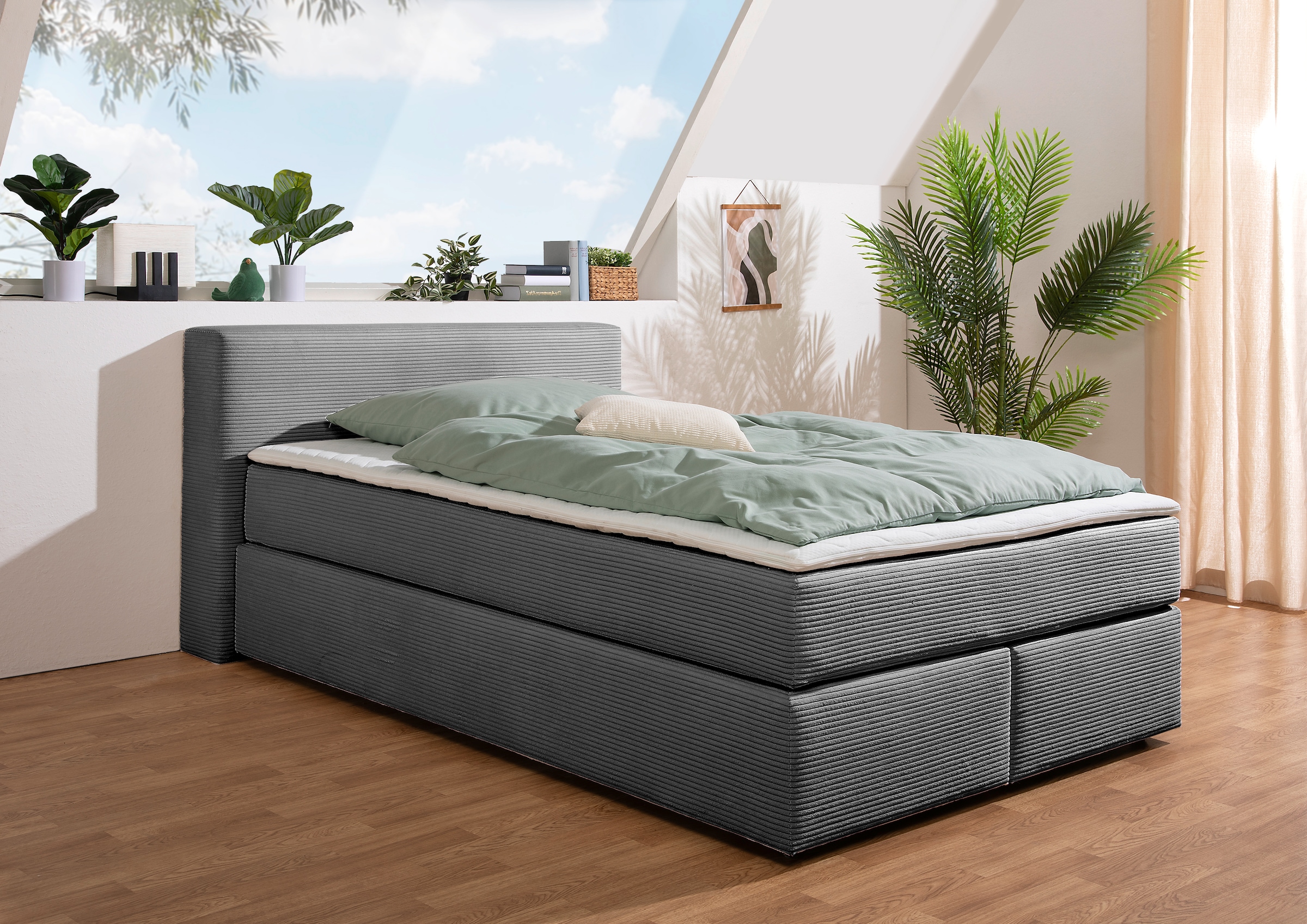 andas Boxspringbett "Åby", In Cord Bezug, wahlweise mit und ohne Matrazte e günstig online kaufen