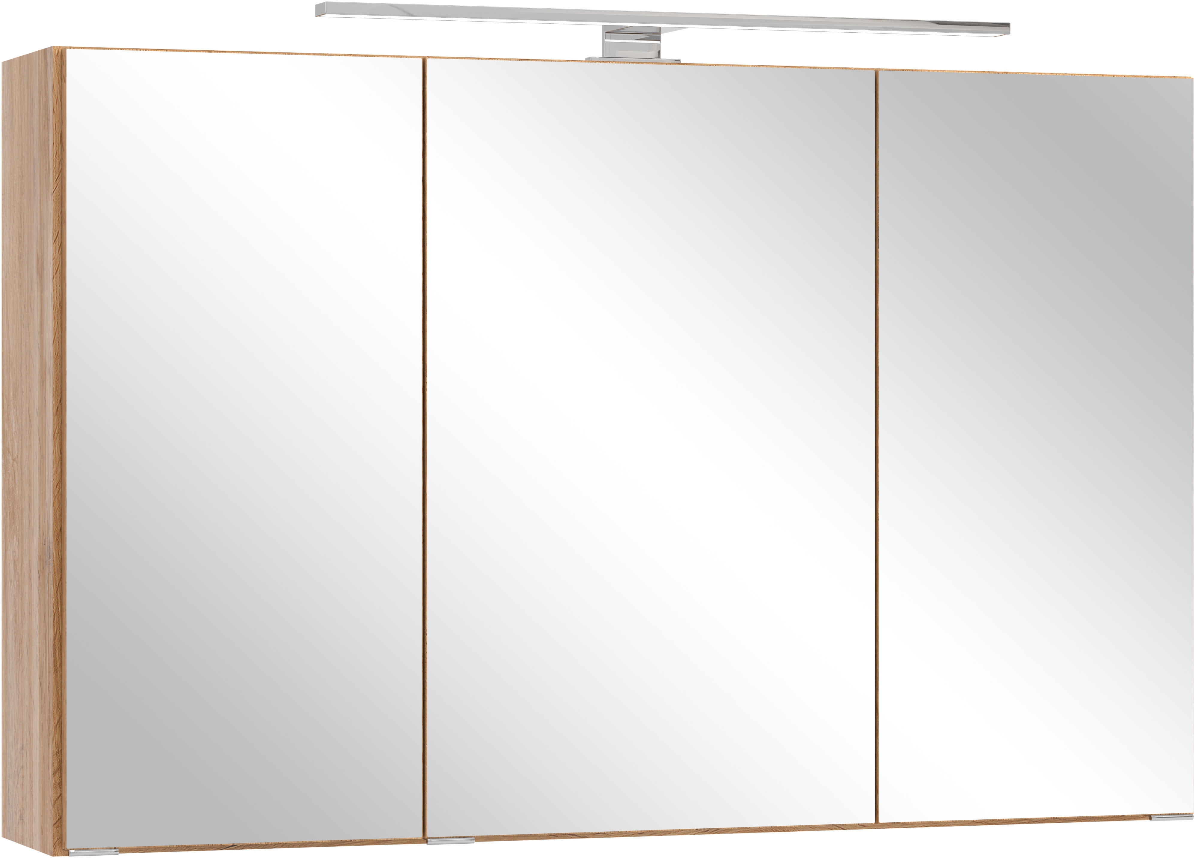 OTTO home Spiegelschrank "BOZEN, 3D-Spiegelschrank 100 cm" Inklusive LED-Aufbauleuchte, Steckdose und Schalter