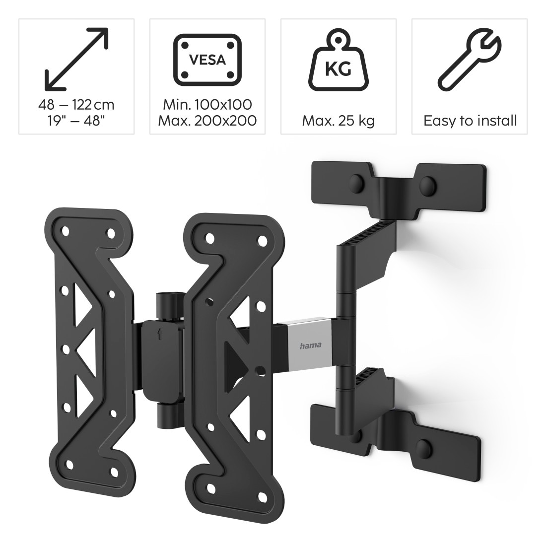 Hama TV-Wandhalterung »Halterung, schwenkbar, neigbar, extra flach von 48 - 122 cm«, bis 122 cm Zoll, (19" - 48"), max. 30 kg