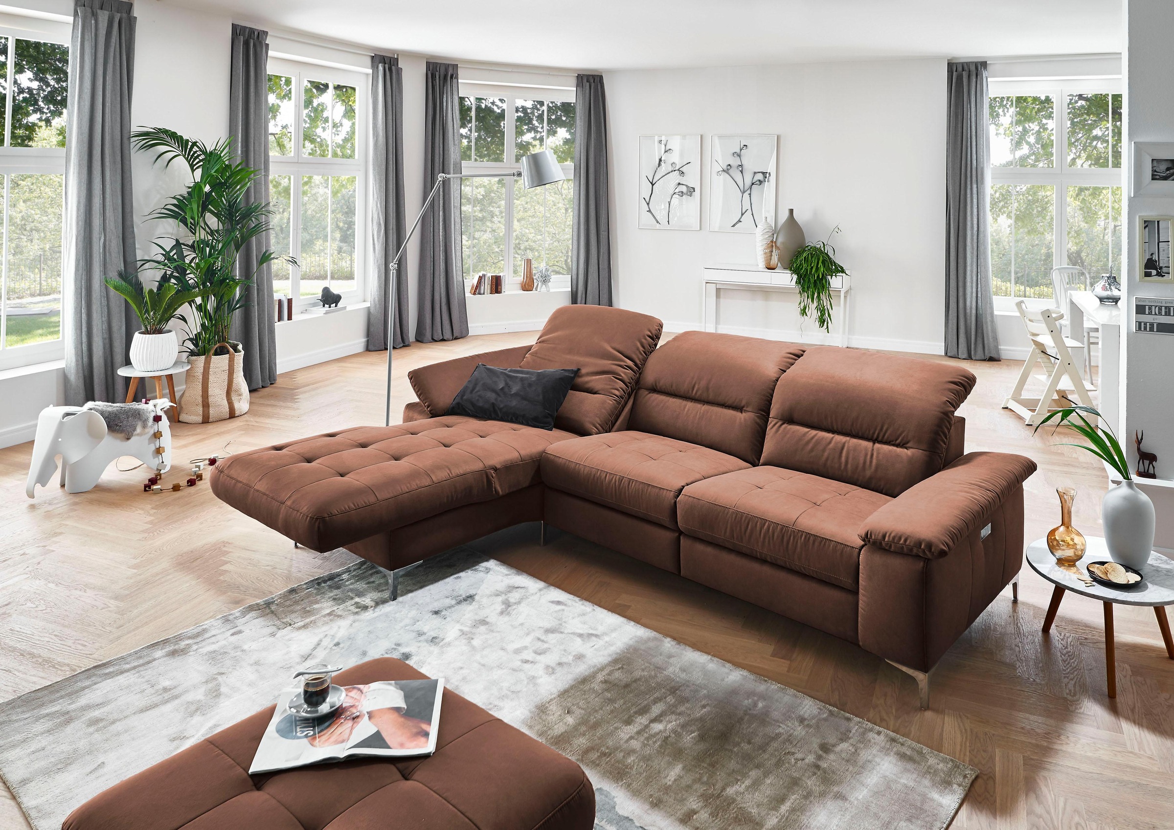 Places of Style Ecksofa »Basel L-Form«, mit vollmotorischer Relaxfunktion und motorischer Recamiere