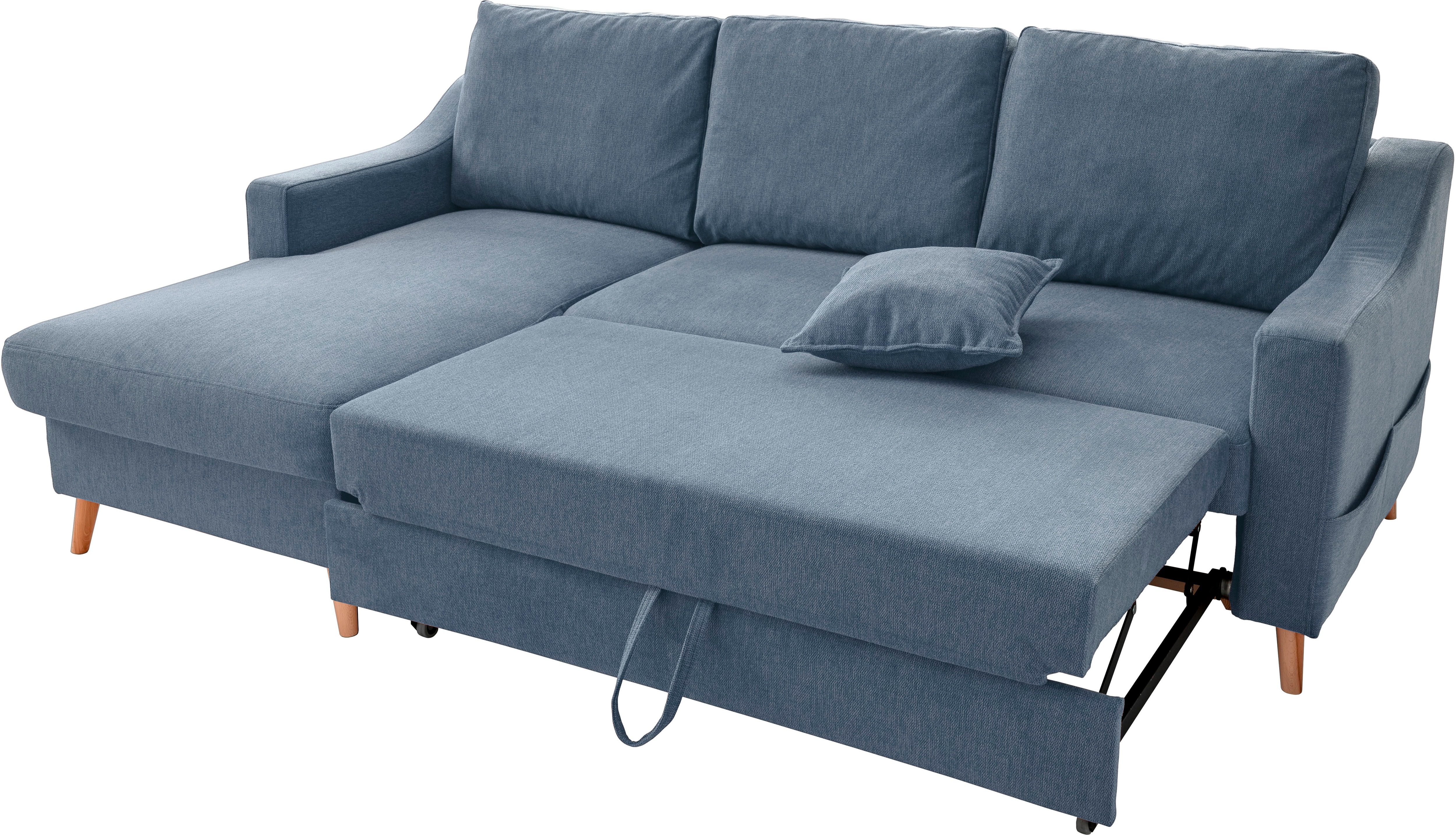 Thumbnail - INOSIGN Ecksofa "Valentina L-Form", 2 Zierkissen, mit Seitentasche, ausziehbarer Liegefläche, Bettkasten