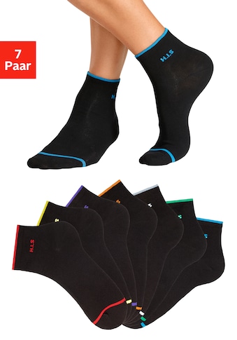 Kurzsocken, (Packung, 7 Paar), mit farbigen Bündchen