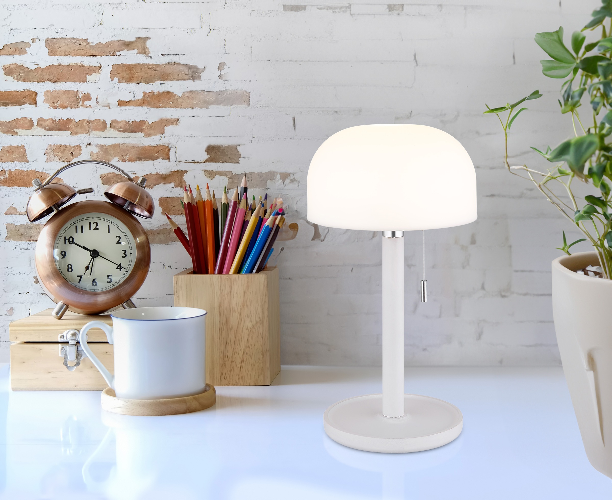 GLOBO LIGHTING LED Tischleuchte "NORMAN" LED-Modul 1 Stk. warmweiß - kaltweiß Akkutischleuchte auch für draußen, Zugschalter Kordel, Akkulampe