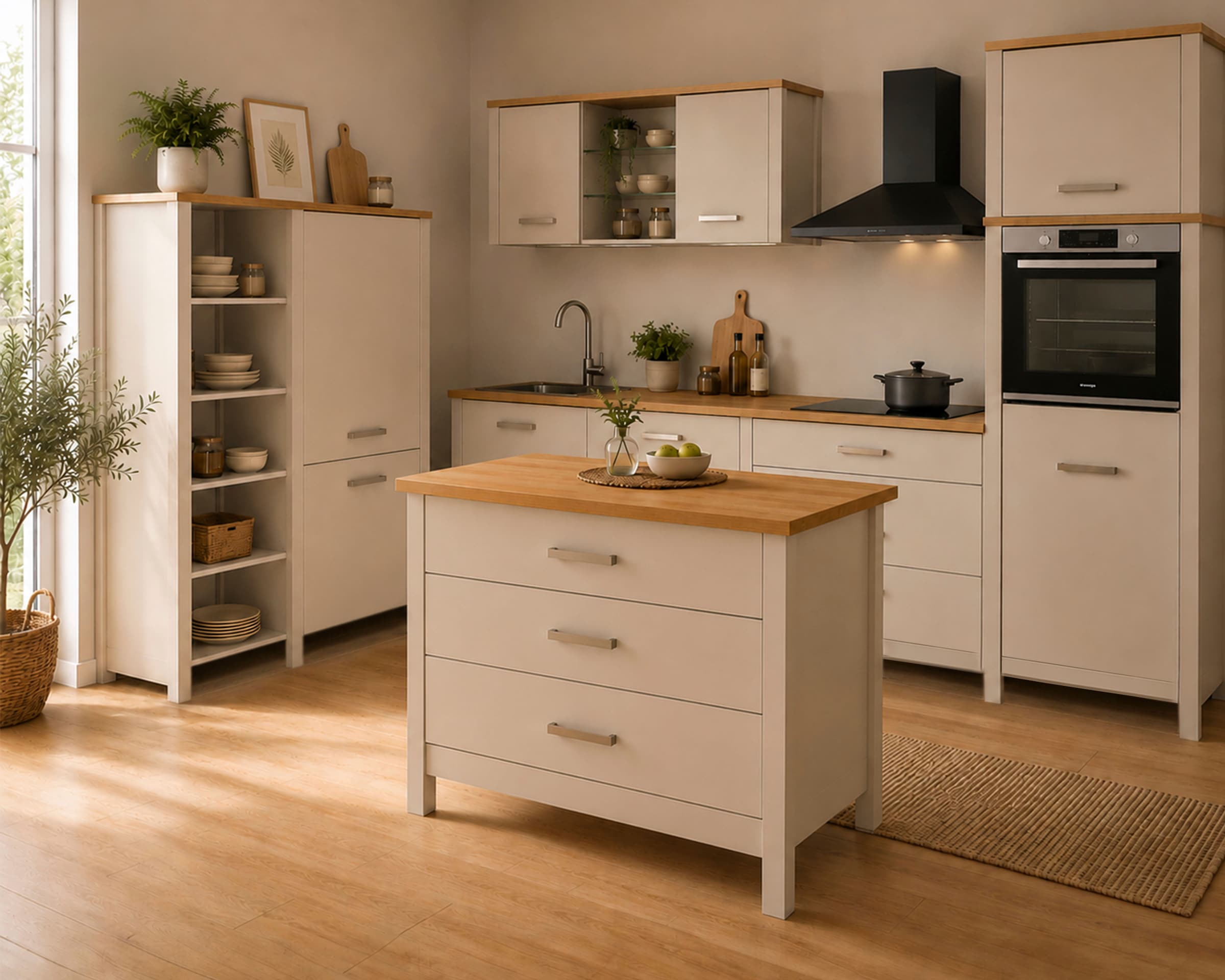 Inter Link Bartisch »Pienza, multifunktional für Küche & Essbereich, Kaschmir, Skandi Look« 1 Stk. tlg. Kücheninsel mit Soft-Close, Platz für 2 Hocker, 124x75x91 cm