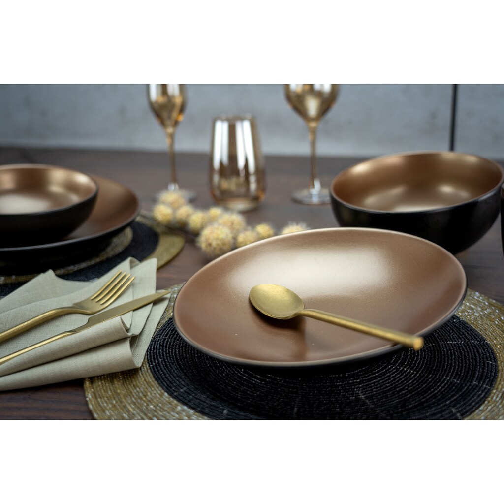 CreaTable Kombiservice »Geschirr-Set Glamour Gold«, (Set, 16 tlg., Kaffeeservice und Tafelservice im Set, für 4 Personen)