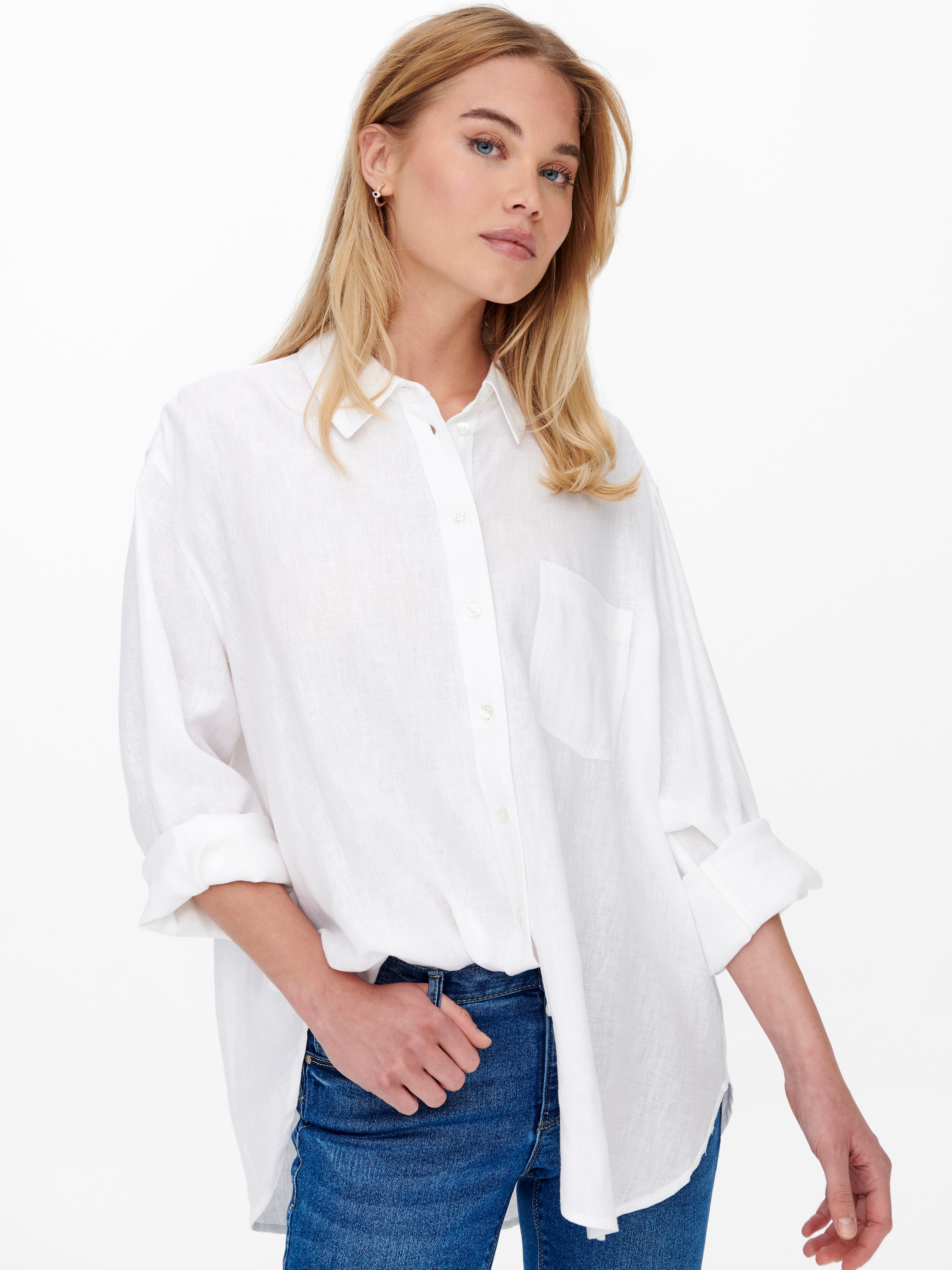 ONLY Longbluse "ONLTOKYO L/S LINEN BLEND SHIRT" mit Leinen günstig online kaufen