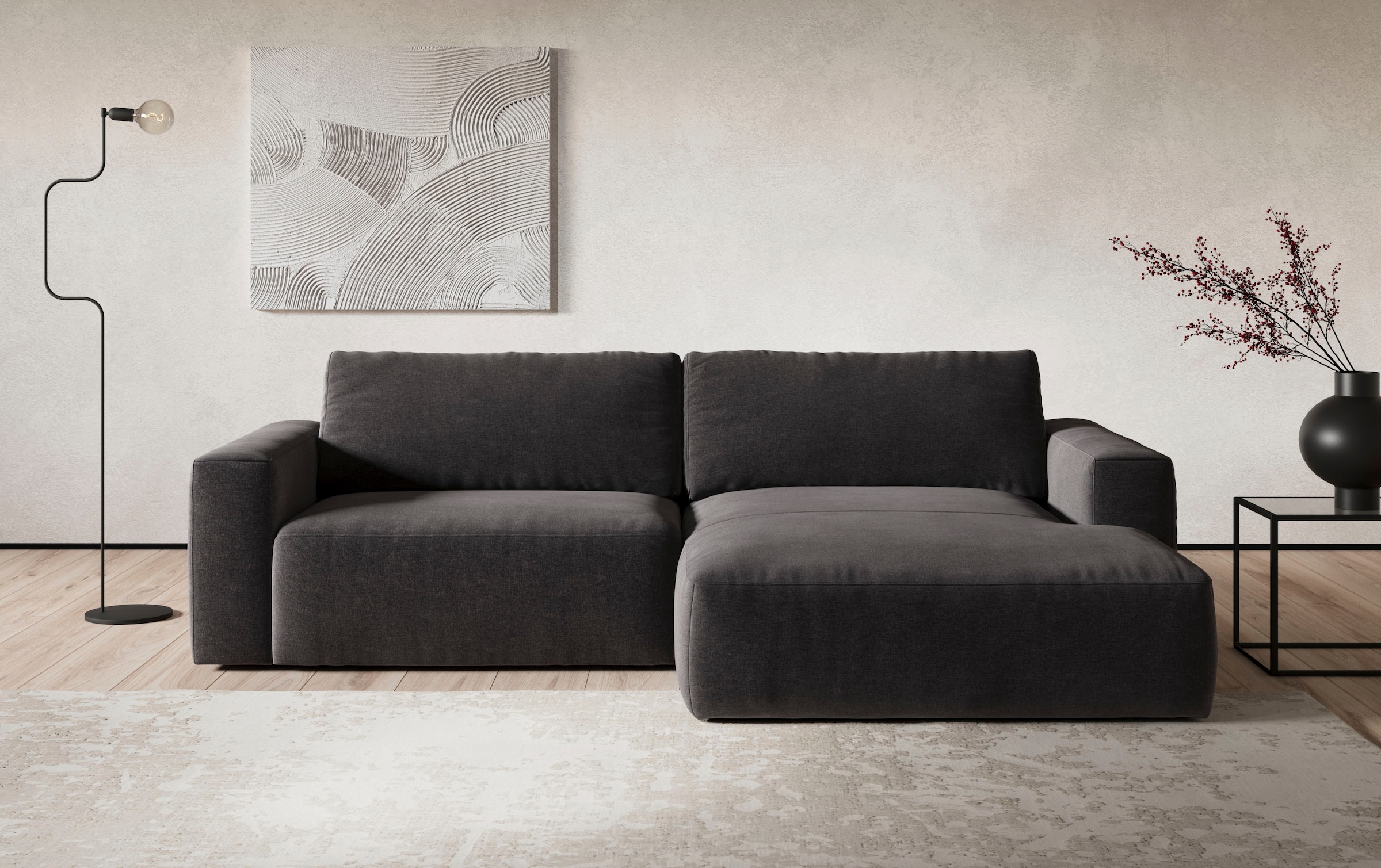 COTTA Ecksofa "Lasso L-Form, B: 288 cm, XL Sofa, Top Modern" XL Recamiere B:114 cm, bequeme Wellenunterfederung, viele Stoffe