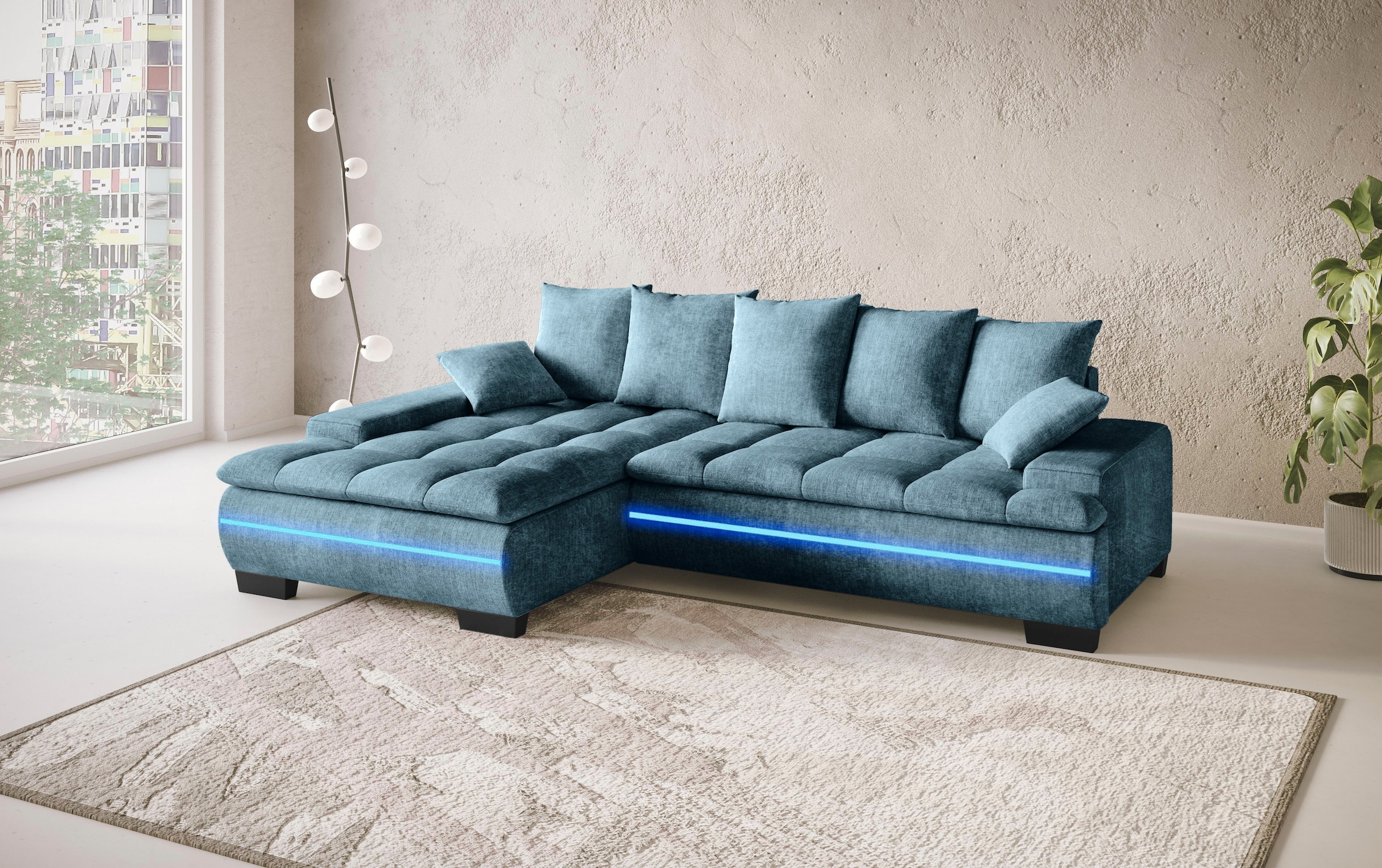 Mr. Couch Ecksofa »Haiti II, L-Form«, RGB-LED Beleuchtung, Kaltschaum, wahlweise mit Bett, Bettkasten