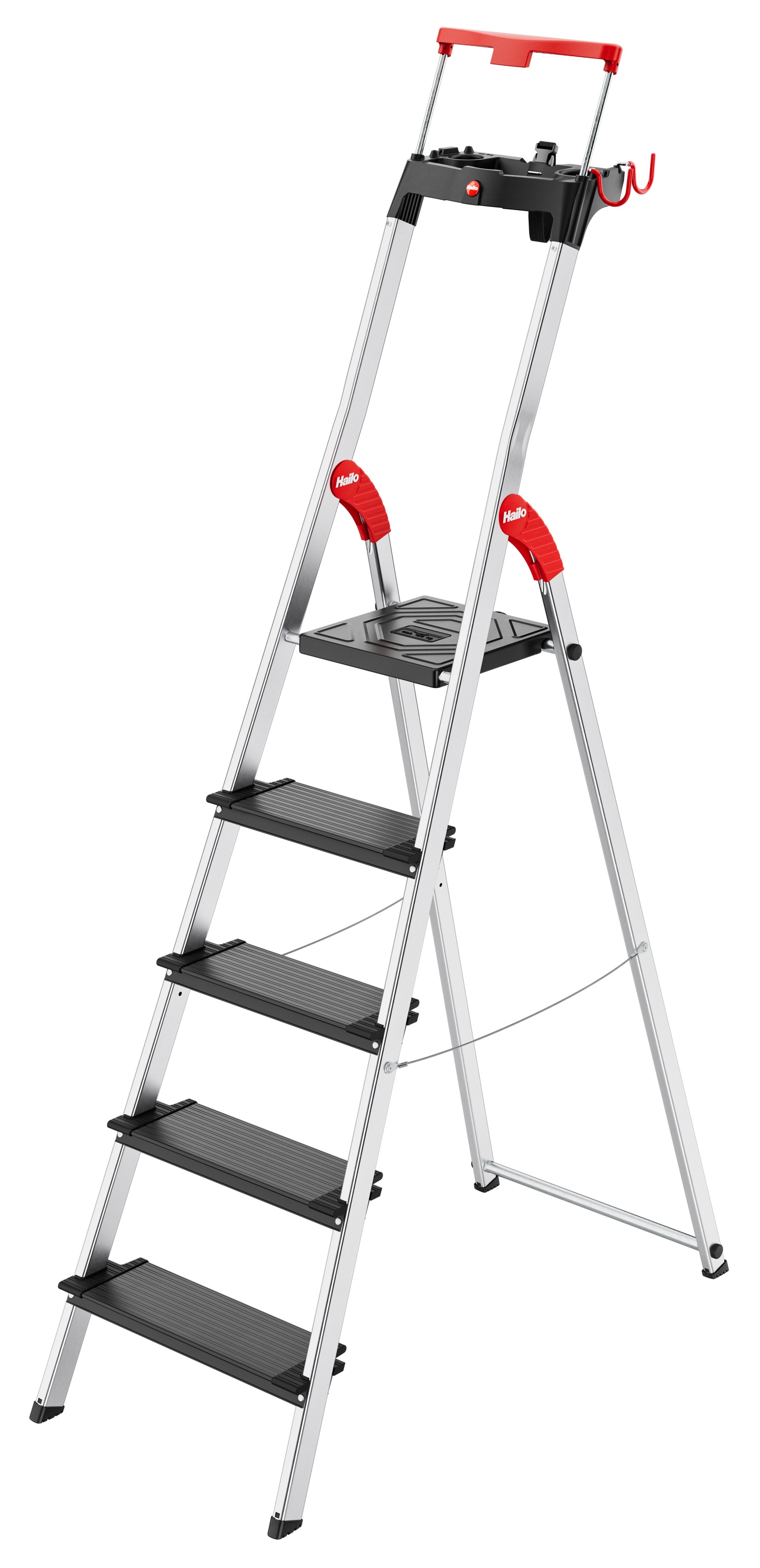 HAILO Stehleiter "L100 TopLine", B/H/L: 48cm x 187cm x 17cm, grau, Leitern, Alu-Sicherheits-Stehleiter 5 Stufen