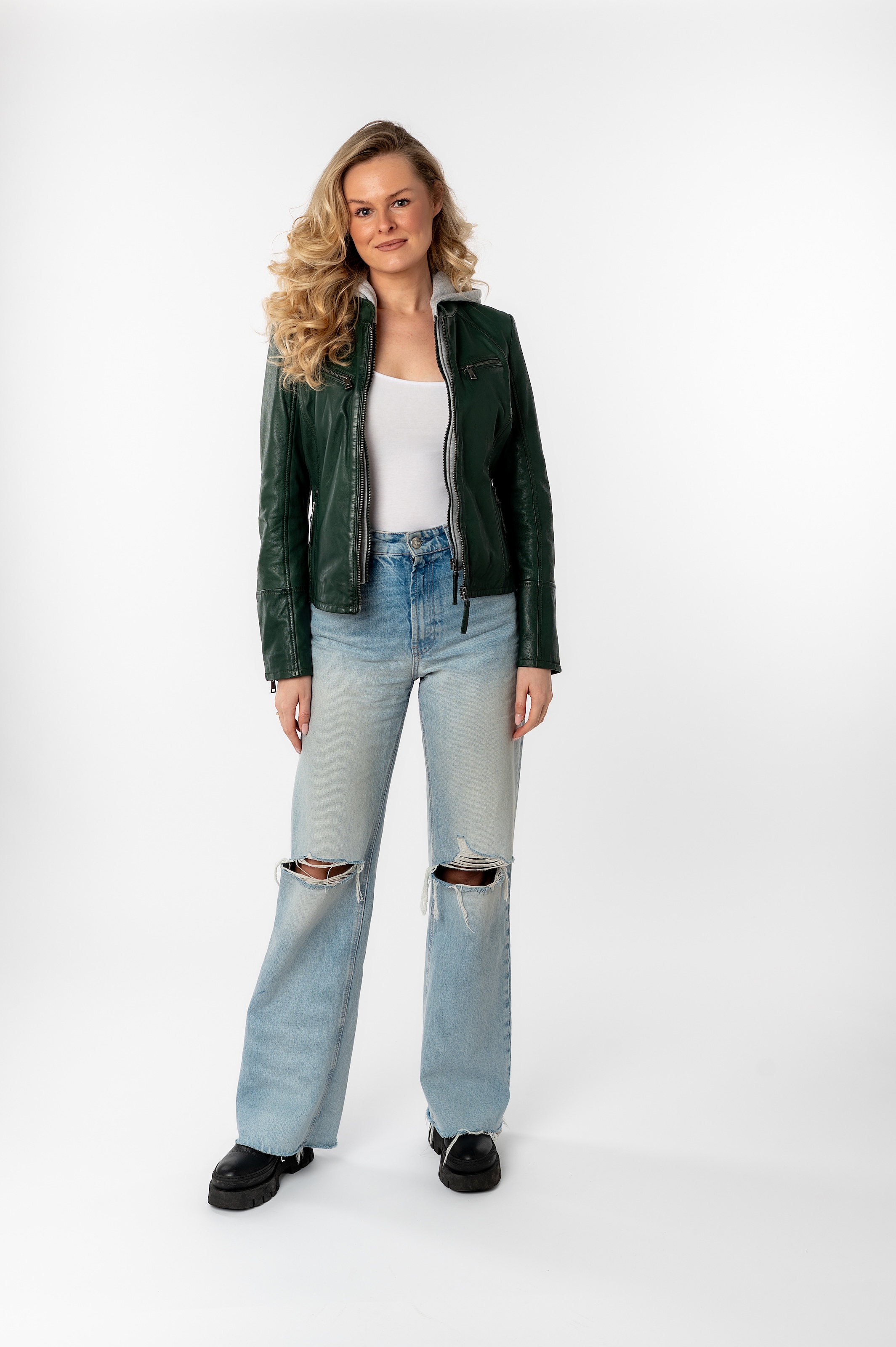 Mauritius Lederjacke »Nola LEGV«, mit Kapuze, mit abnehmbarer Jersey-Kapuze