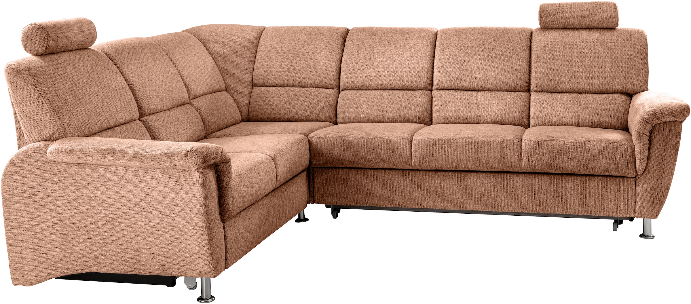 Home affaire Ecksofa »Pisa L-Form, mit Schlaffunktion, Stauraum, 2x höhenverstellbare«, Kopfstützen und Relaxfunktion im Eckelement