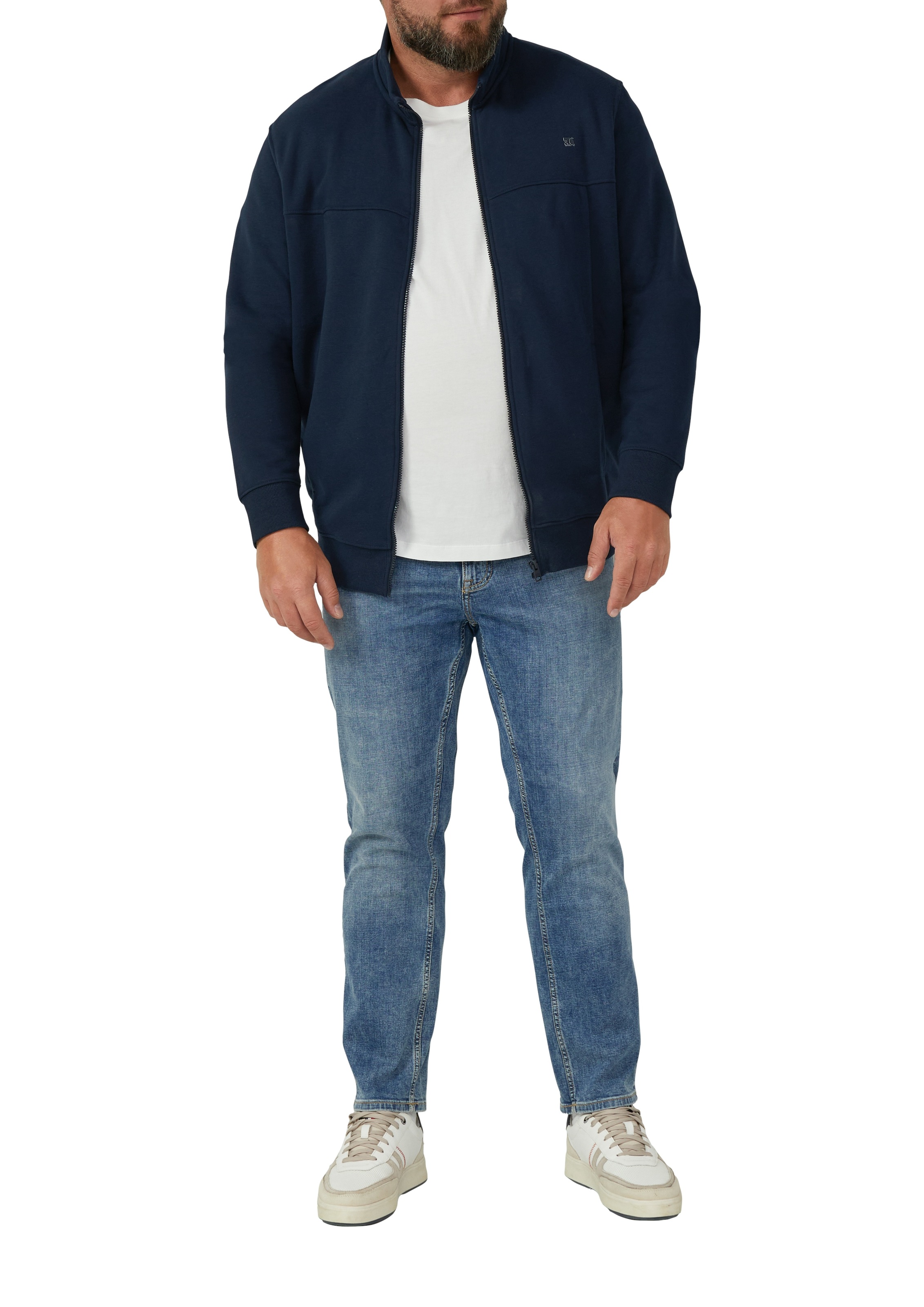 s.Oliver Men Big Sizes Sweatjacke mit Reißverschluss und Stehkragen günstig online kaufen