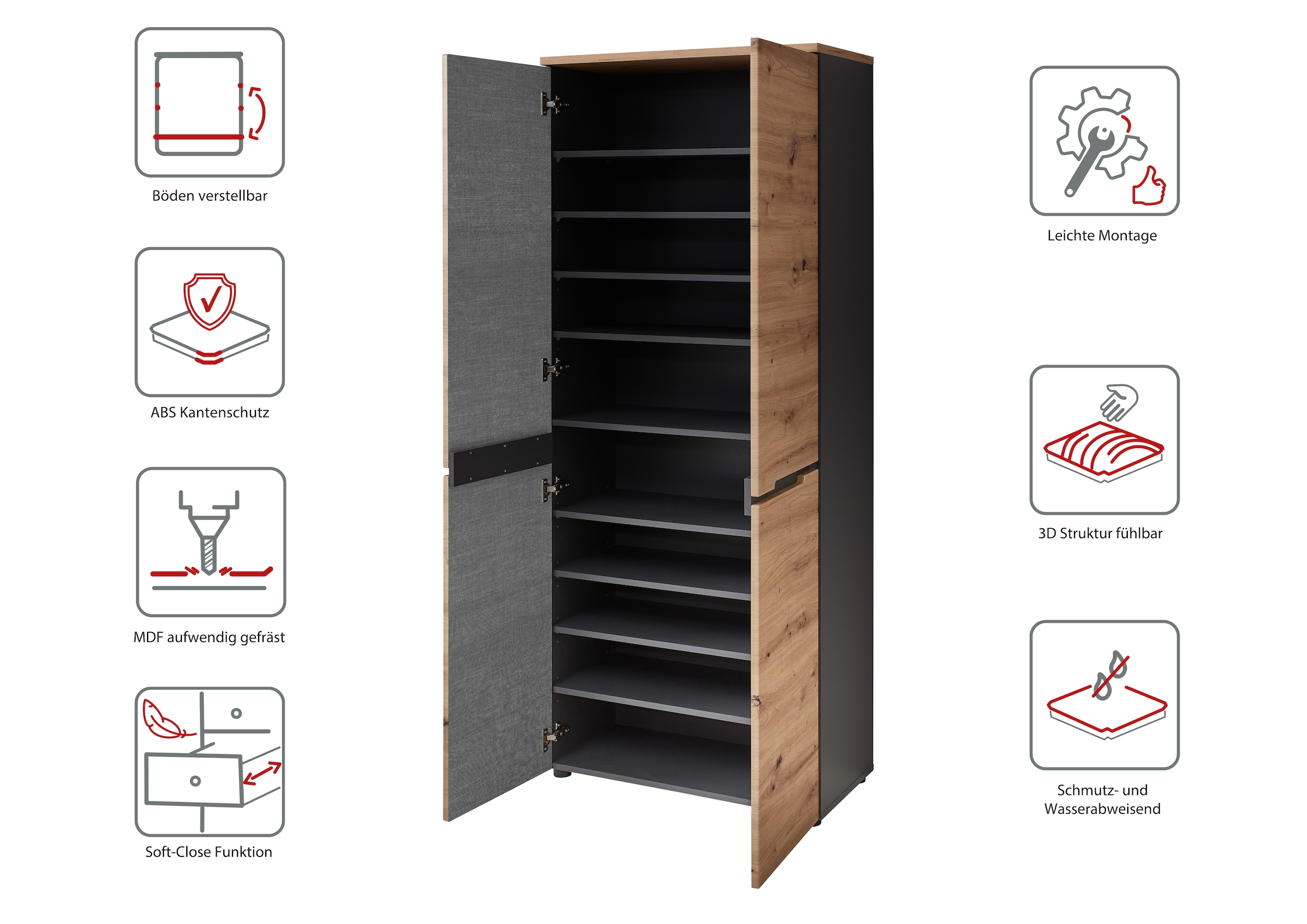 Innostyle Schuhschrank »Memphis Garderobenschrank, 65x192x38cm (B/H/T)«, (1 St.)