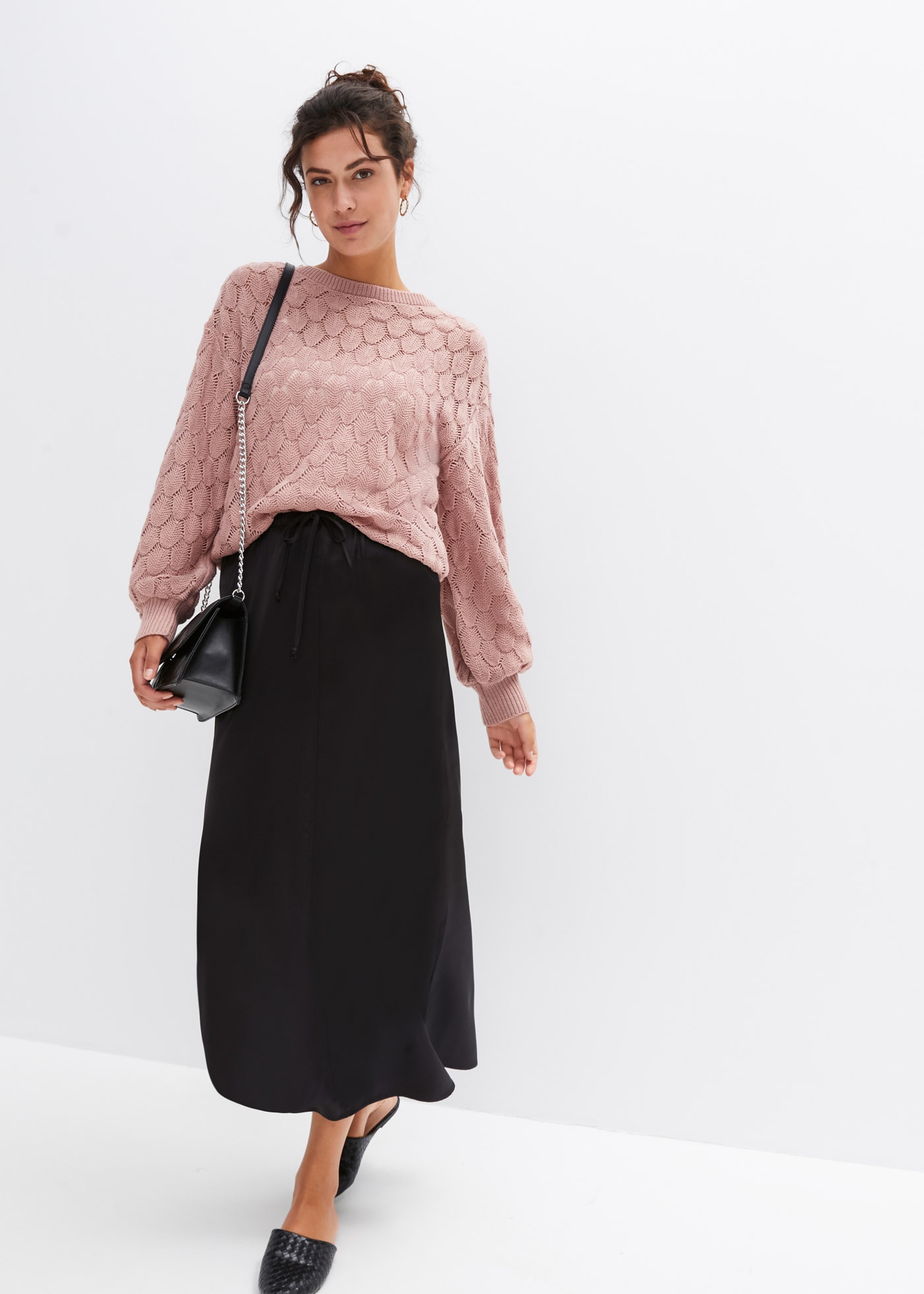 bonprix Ajourpullover »Ajour-Pullover« lässige Passform, Ballonärmel, tolles Ajour-Strickmuster