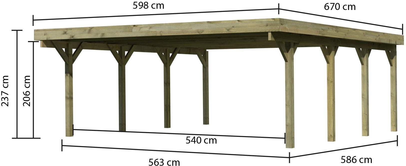 Karibu Doppelcarport »»Classic 2 SET« Stahl-Dach Variante A, kesseldruckimprägniert«, Masivholz, 540 cm, KDI, aus Masivholz