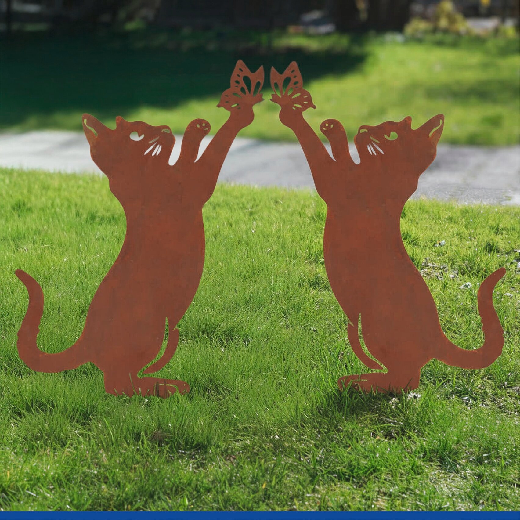 Maximex Gartenstecker »Katze & Schmetterling« Gartendekoration, wetterbeständig, Edelrost-Effekt mit feiner Patina