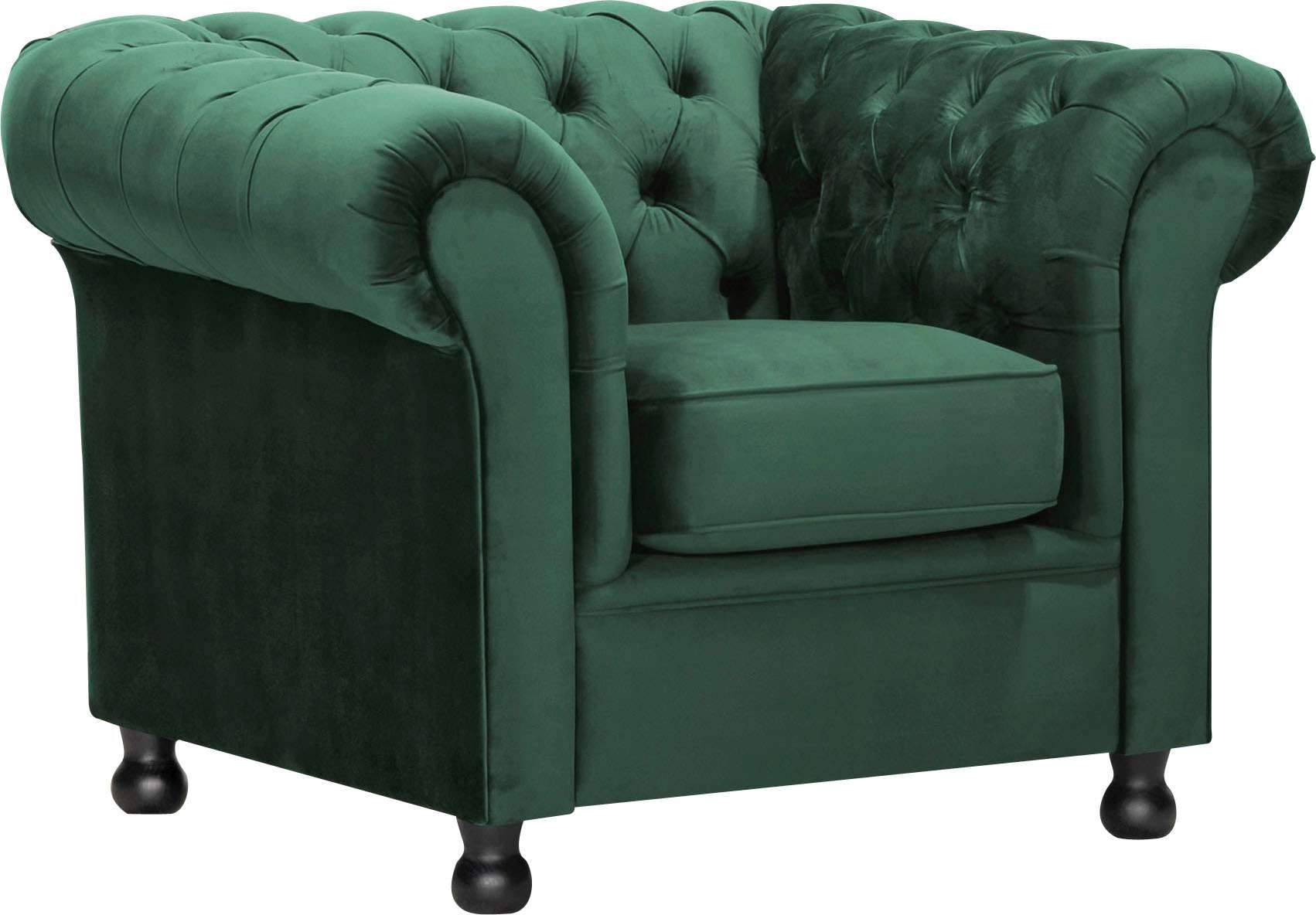 Home affaire Sessel "BRONNOY Chesterfield Sessel mit aufwendiger Knopfheftung, Breite 108cm" Polstersessel mit geschwungenen Armlehnen, Chesterfield-Optik