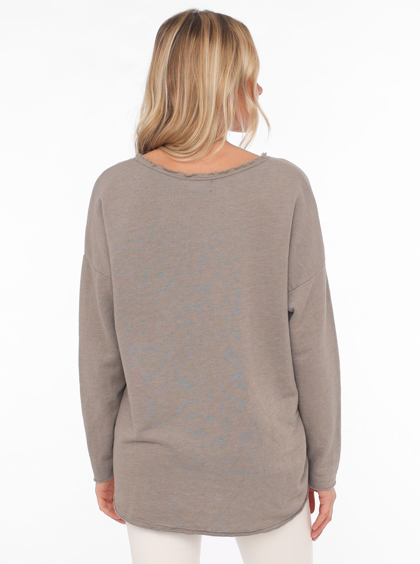 Thumbnail - Zwillingsherz Sweatshirt ""Positive Mind"", ausgefranster V-Ausschnitt, Used Look, Langarm, Schriftzug