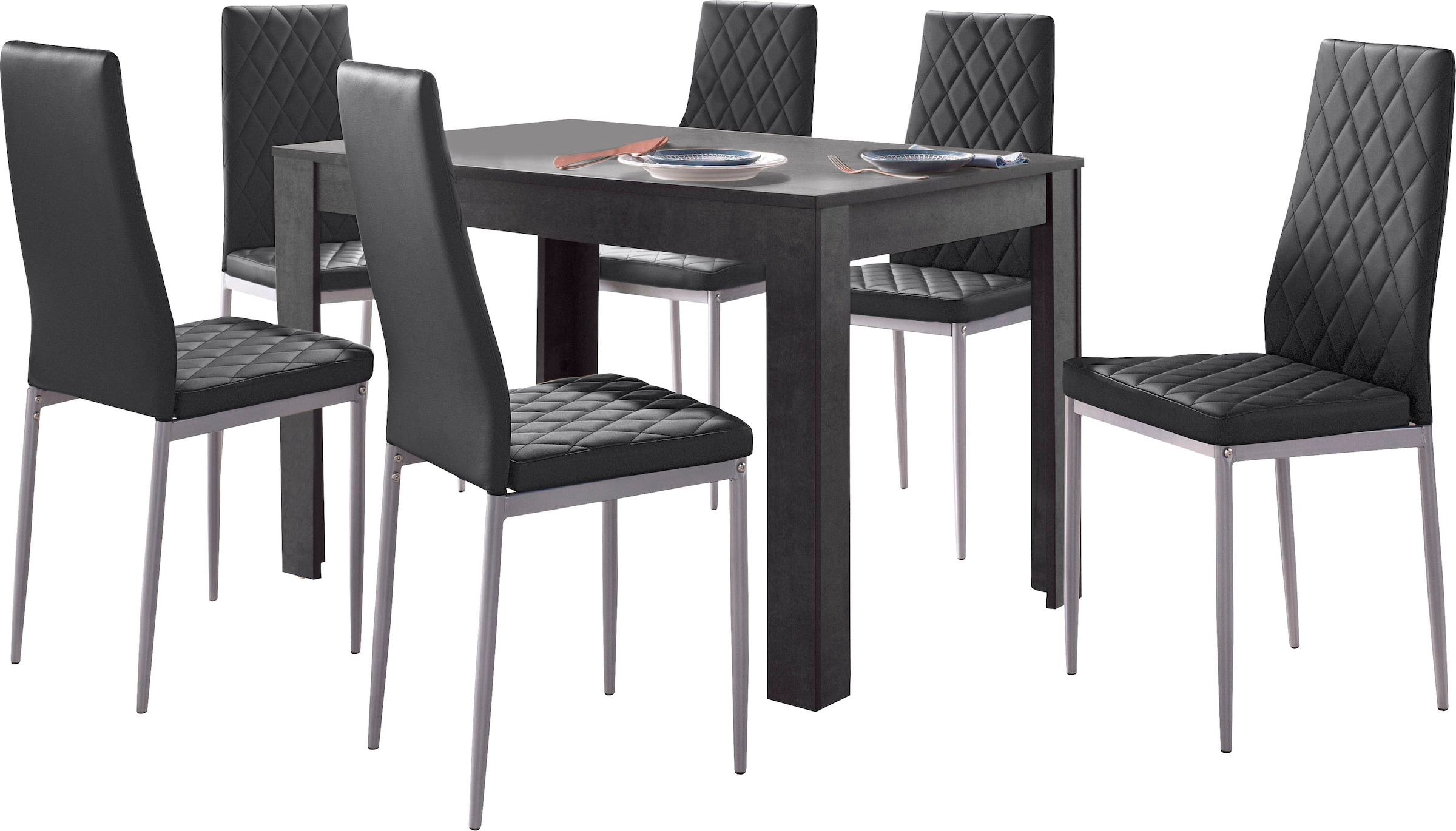 INOSIGN Essgruppe, (Set, 5 tlg.), 4 Stühle mit Tisch in schieferfarben,  Breite 120 cm | BAUR