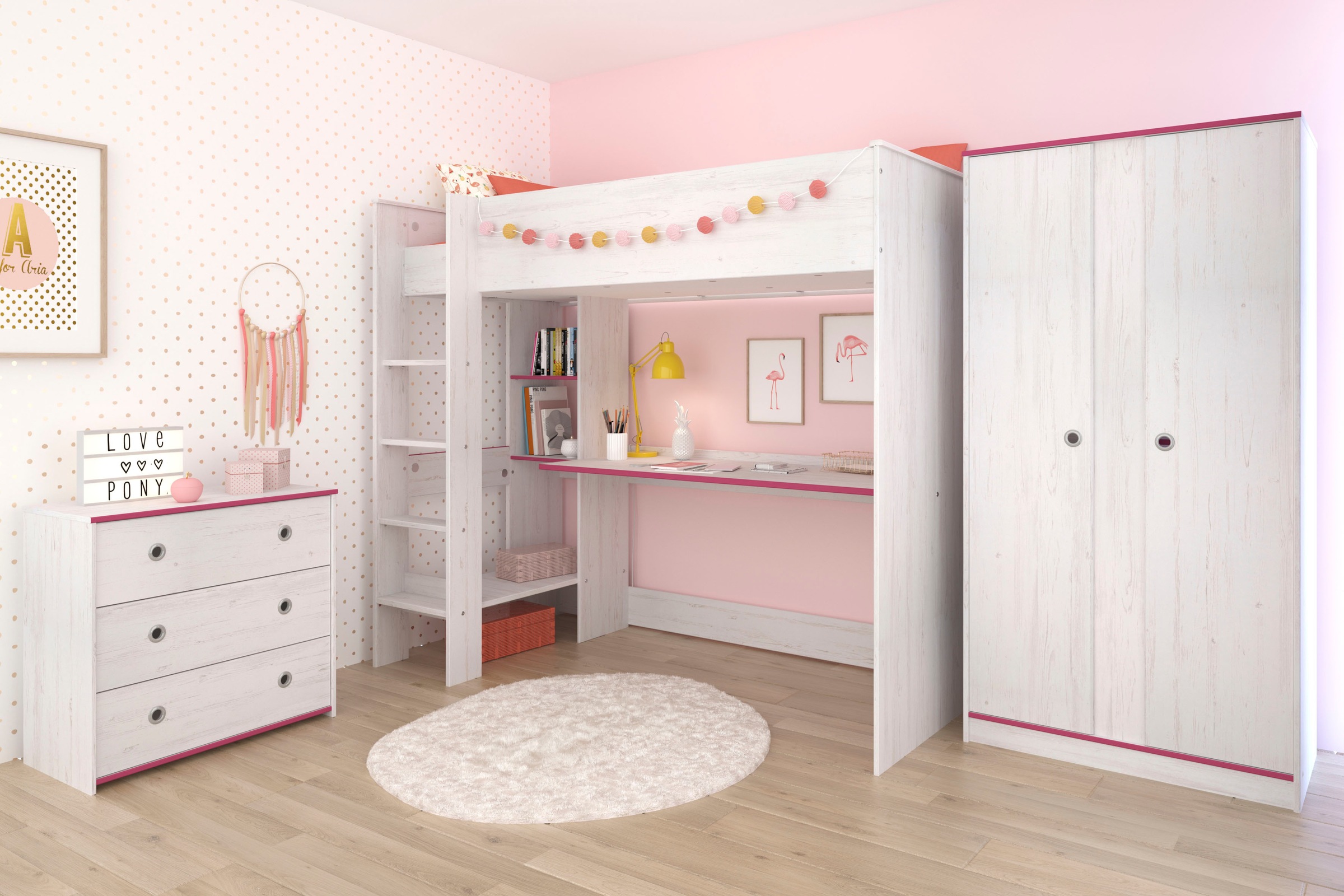 Parisot Jugendzimmer-Set "Smoozy" Set, Hochbett mit Schreibtisch, Kleidersc günstig online kaufen