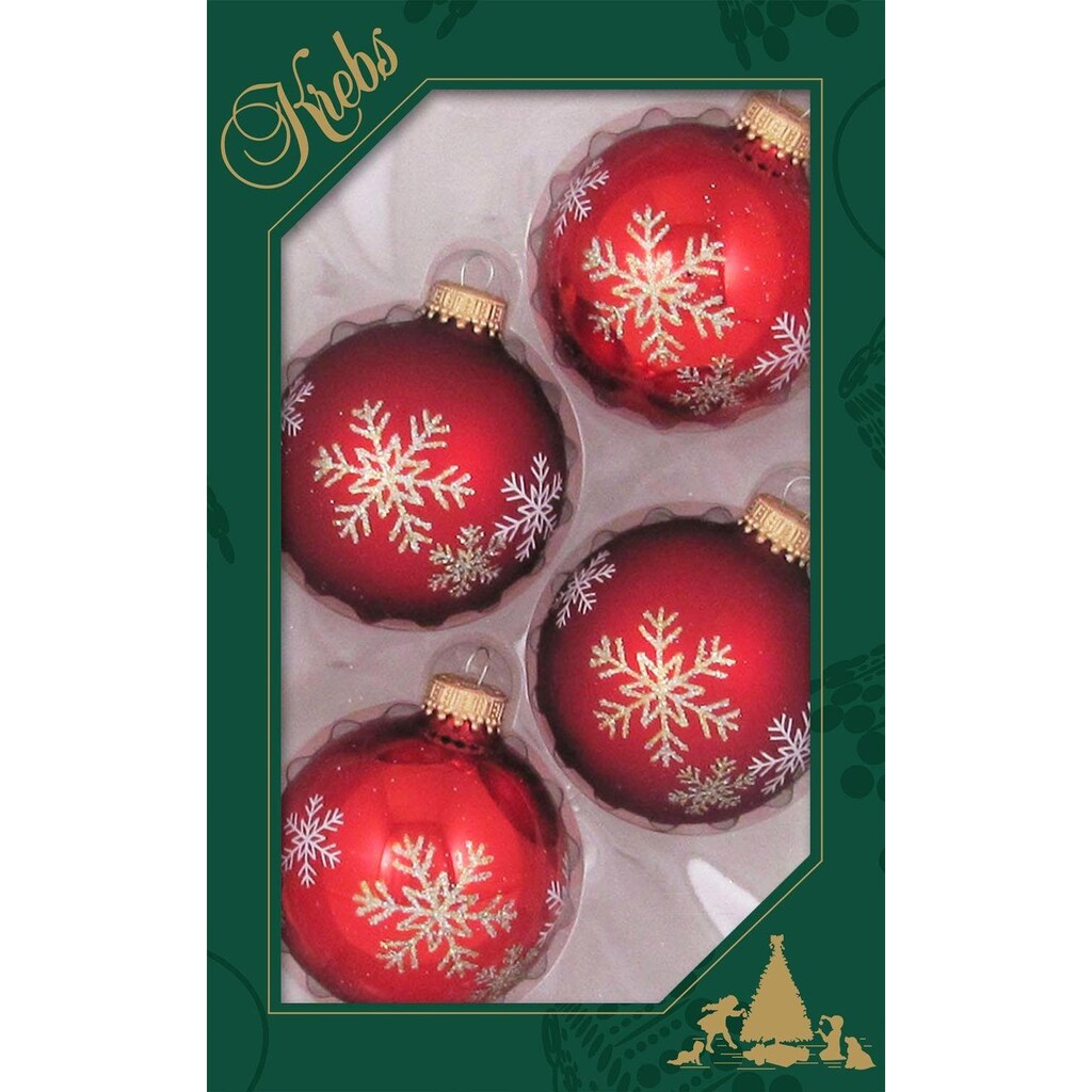 Krebs Glas Lauscha Weihnachtsbaumkugel »Schneestern, Weihnachtsdeko rot, Christbaumschmuck«, (Set, 4 St.)