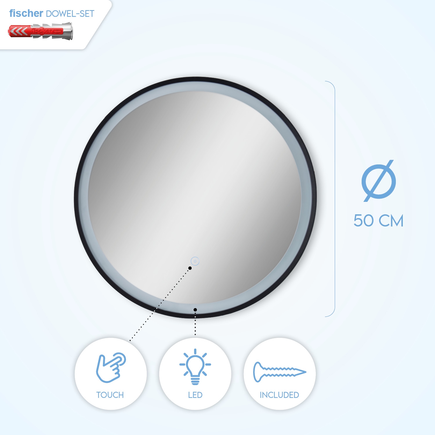 LED »YANNI«, IP44 Wandleuchte Backlight | Beleuchteter 50cm kaufen Rund Touch- BAUR Home Schwarz Spiegel Paco
