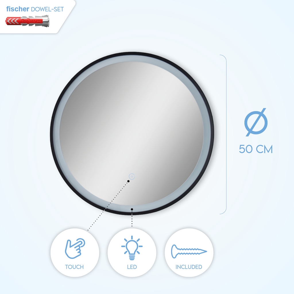 Paco Home LED Bad-Spiegelleuchte »YANNI«, mit LED Leuchtmittel, wechselbar, Schutzart IP44, Touch-Funktion, Gr. ca. Ø 50 cm