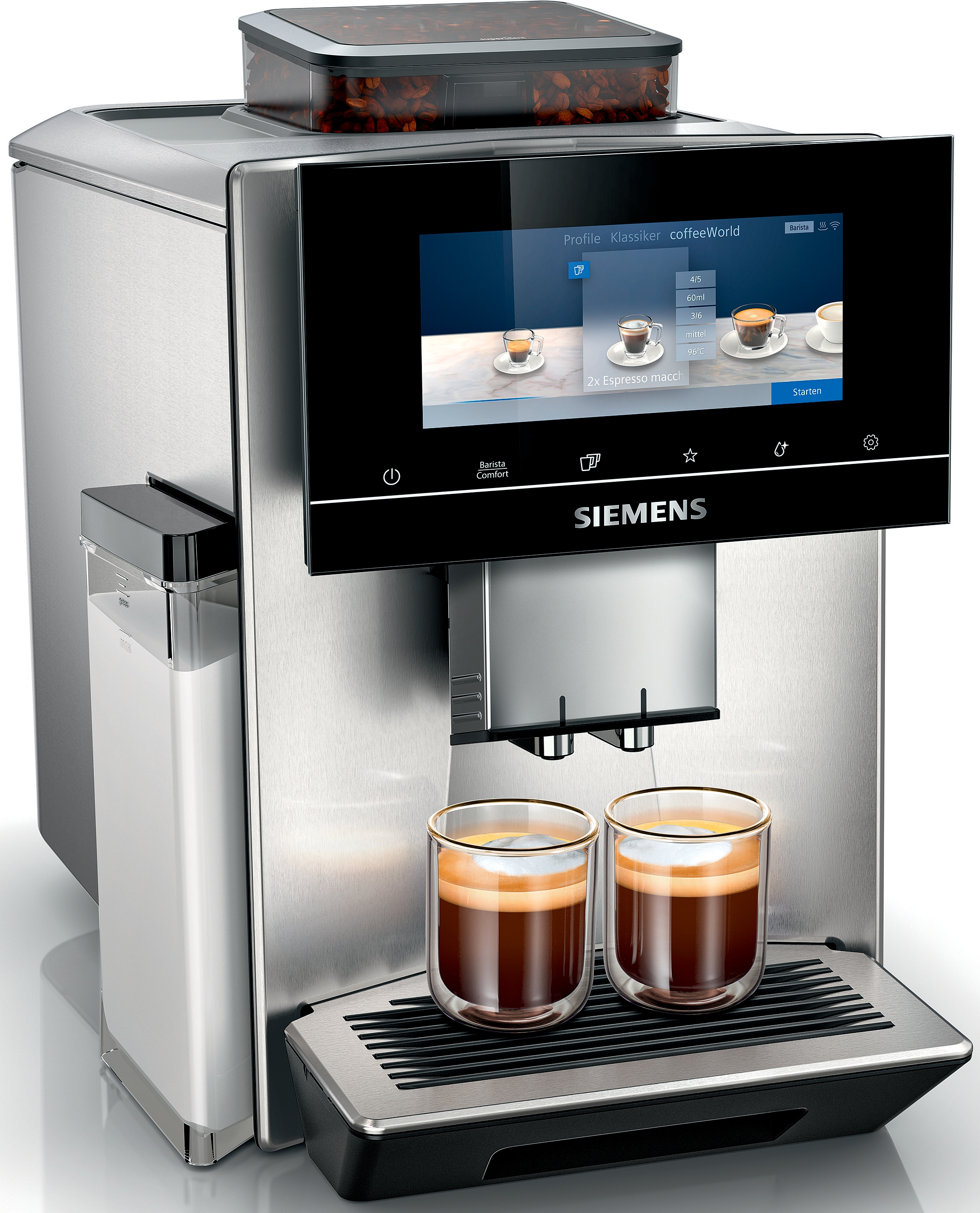 SIEMENS Kaffeevollautomat "EQ900 TQ905D03, intuitives 6,8" TFT-Display, Barista-Modus", AromaBoost, App-Steuerung, Geräu