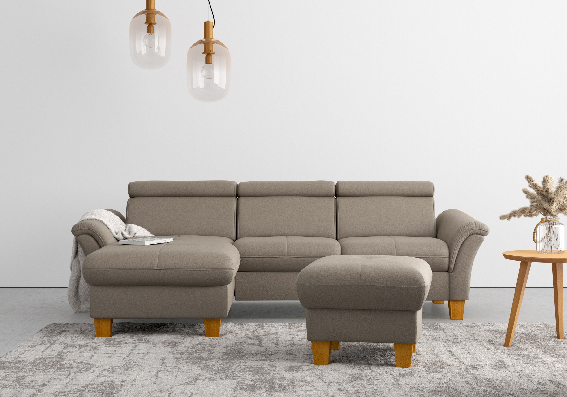 Home affaire "Lindgren L-Form" wahlweise mit Bett mit klappbaren Rollen, Kasten und Kopfverstellung