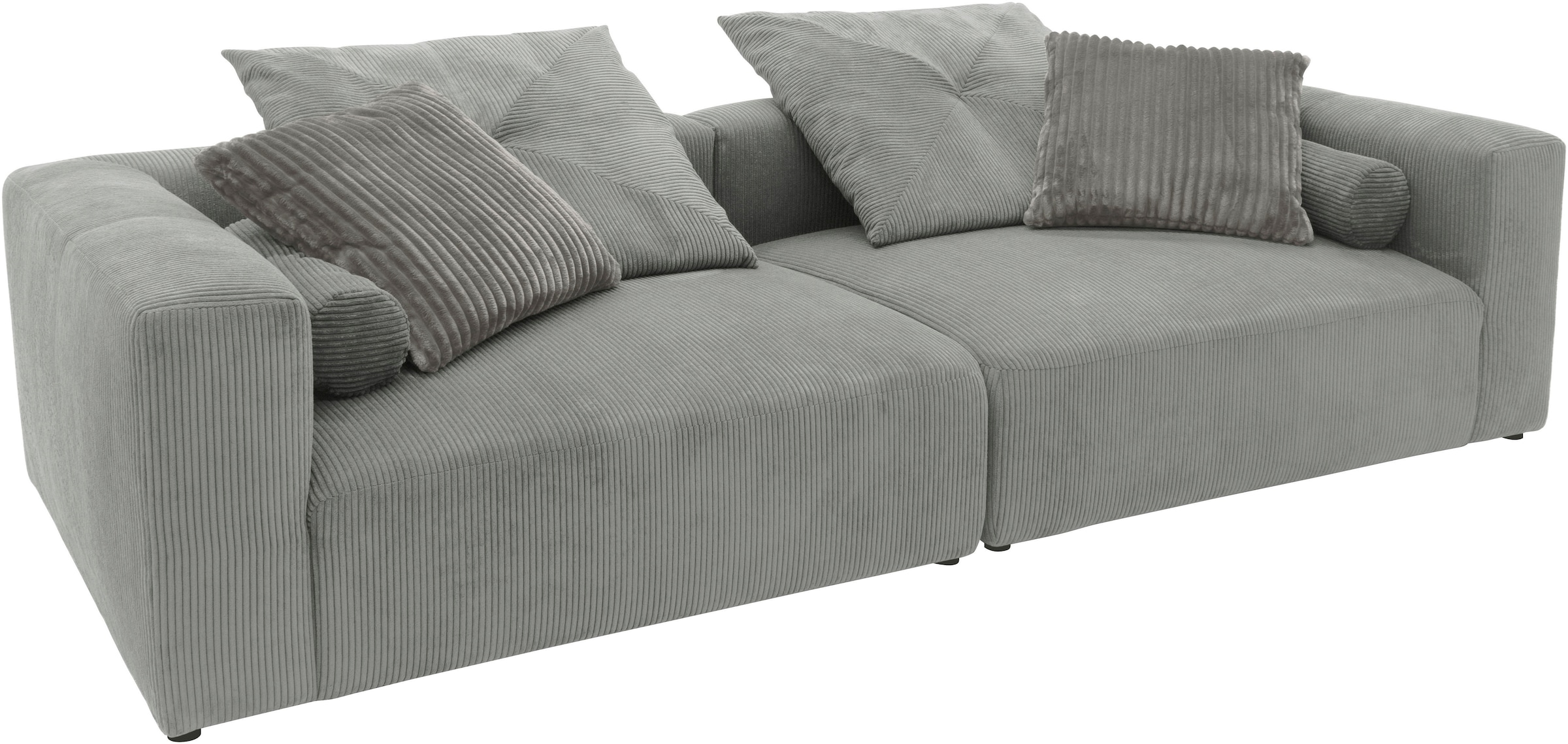 INOSIGN Big-Sofa »Suyana mit Federkern, B/T/H: 304/135/69 cm, Zierkissen + Kissenrollen«, grosszügiges, gemütliches Megasofa, viel Platz zum Relaxen, Cord-Bezug