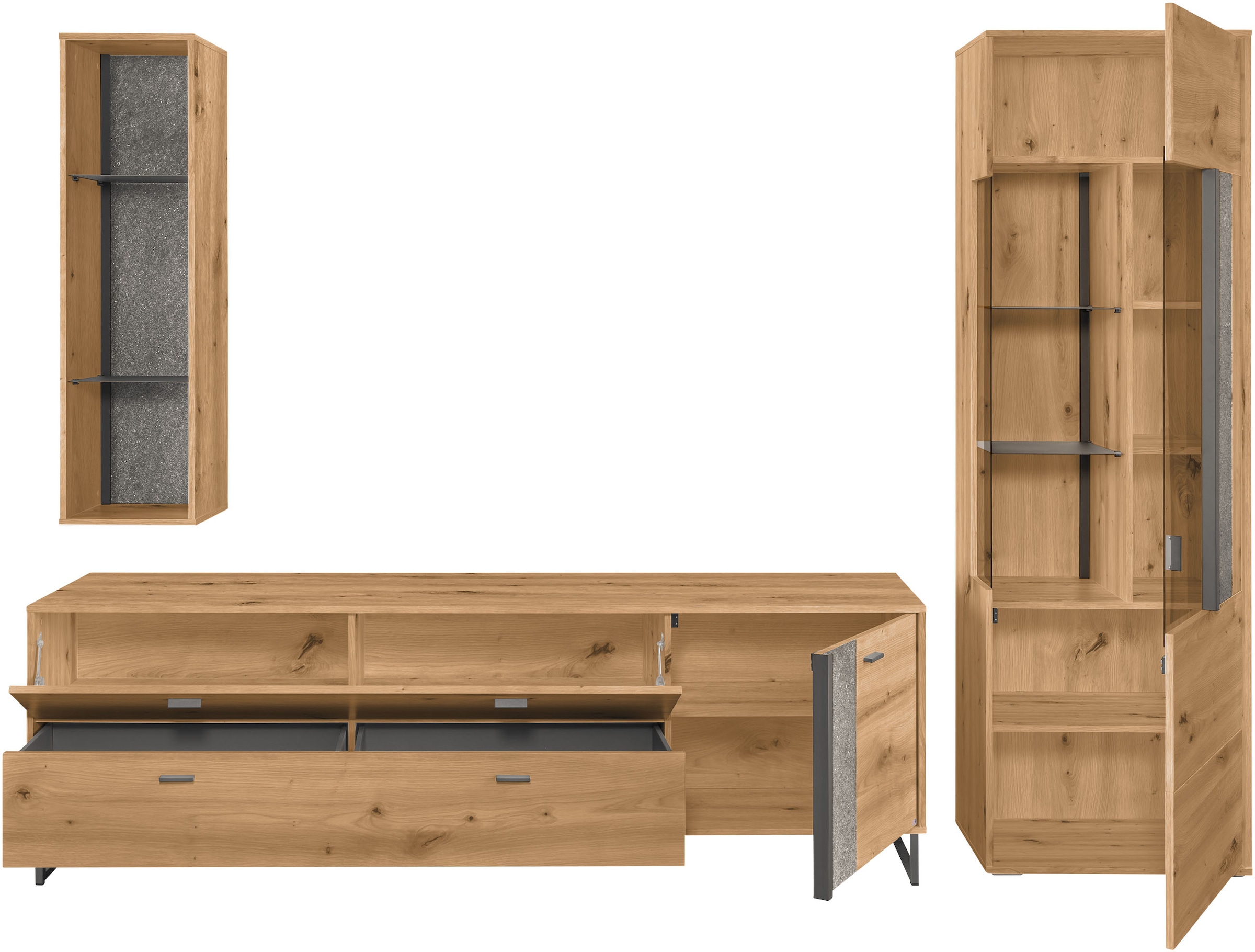 set one by Musterring TV-Wand »Deltona«, (3 St.), Zierelemente aus Sandstein, mit Hängeregal Gesamtbreite ca. 287cm