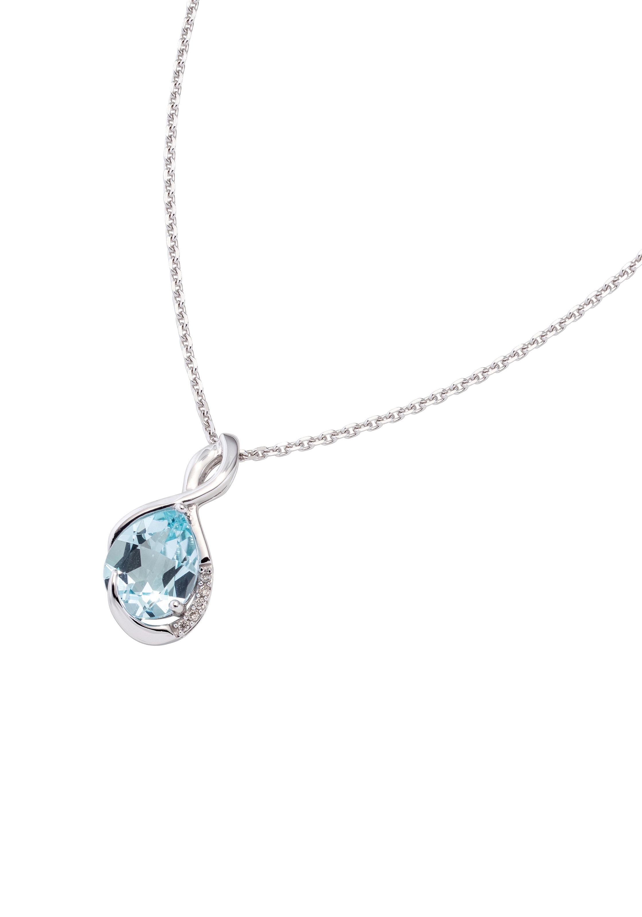 JOBO Kettenanhänger »Anhänger mit Blautopas und 5 Diamanten«, 585 Weißgold