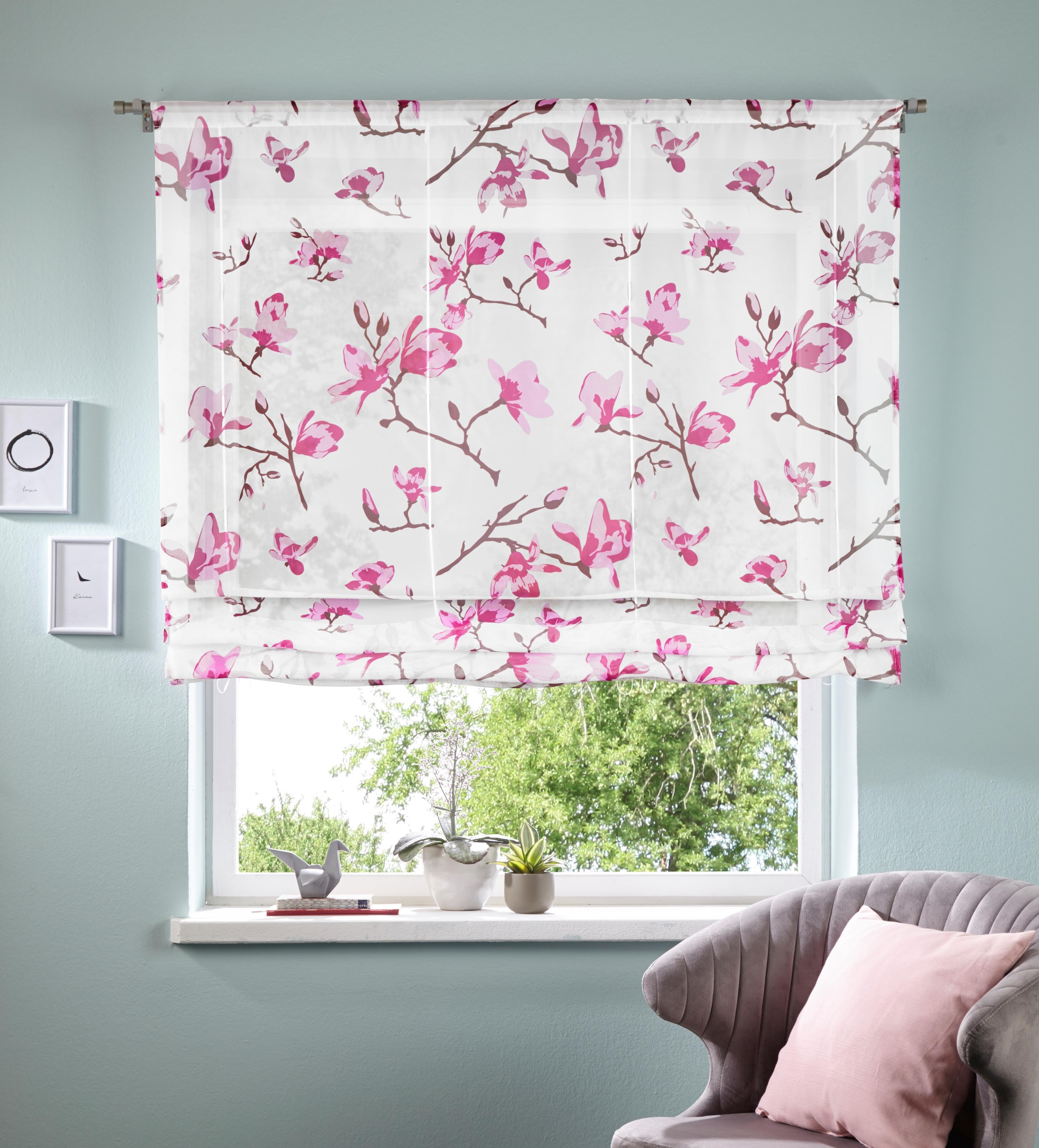 Bändchenrollo »Orchidee«, mit Stangendurchzug, Transparent, Voile, Polyester