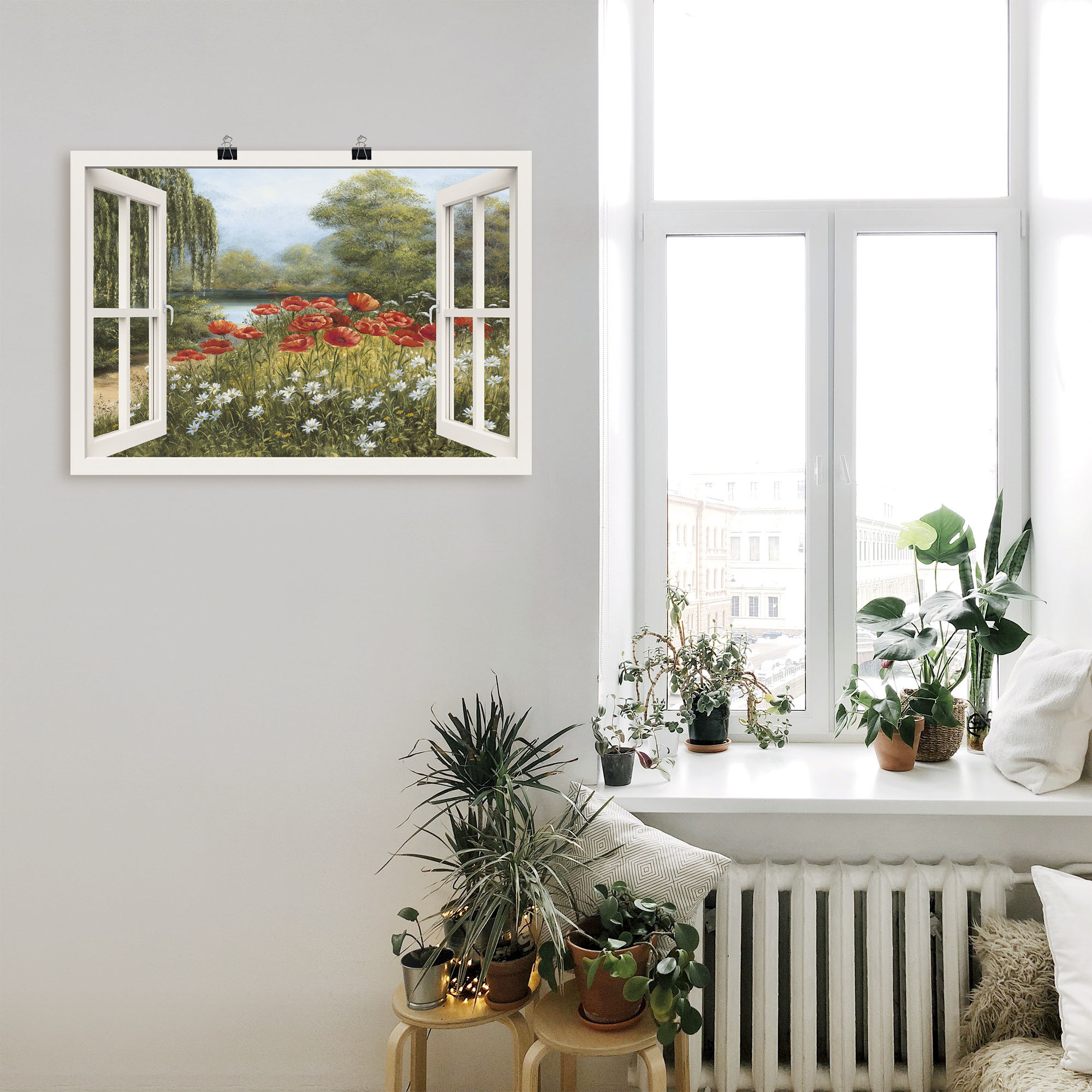Thumbnail - Artland Wandbild "Fensterblick Mohnwiese" Fensterblick 1 Stk. tlg. als Leinwandbild, Poster in verschied. Größen
