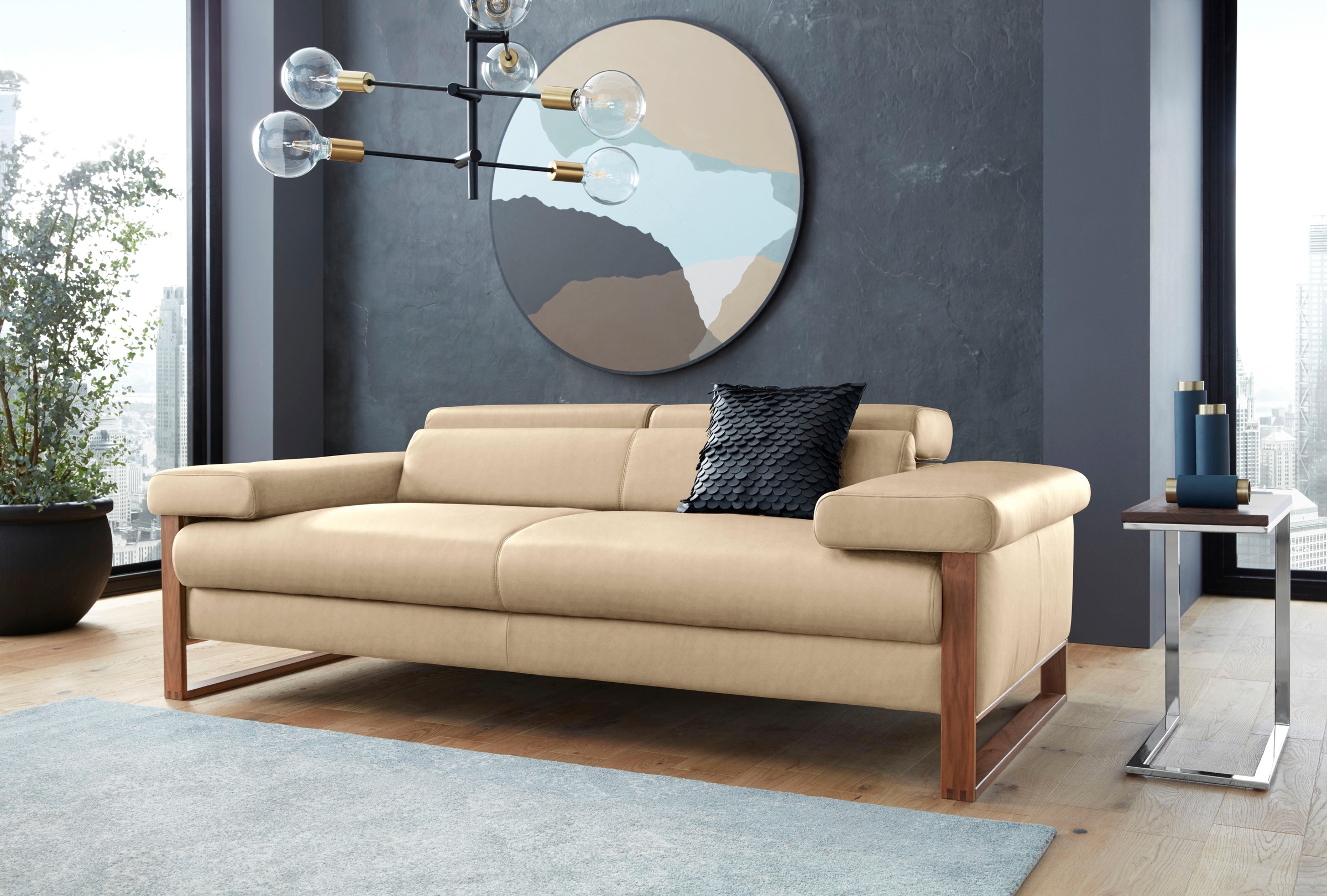 W.SCHILLIG 2-Sitzer "finn wahlw. mit Sitztiefenverstellung & Kopfstützenverstellung, bequem" German Design Award 2016, Fußgestell Nussbaum natur, Breite 210 cm
