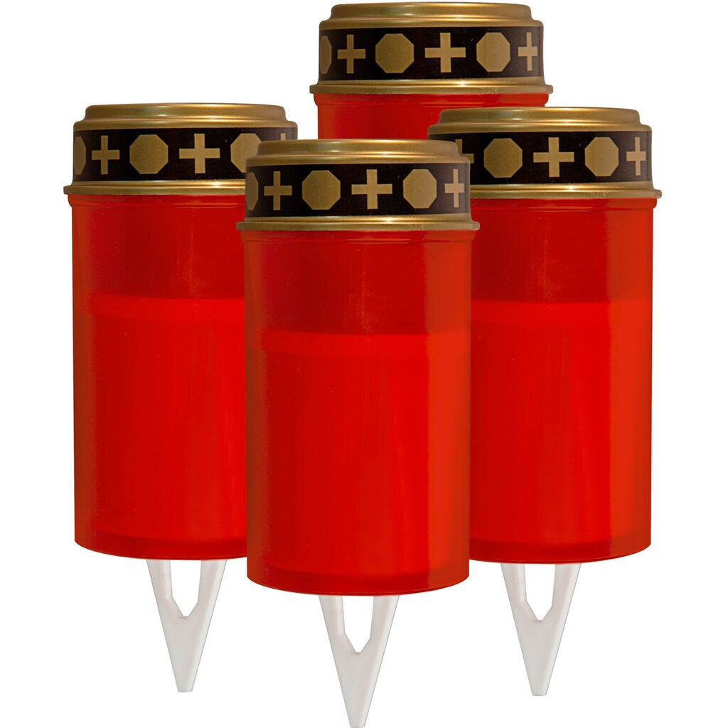HEITRONIC Dekolicht »4er Set LED-Grablicht mit Batteriebetrieb, rot, mit 8-Stunden-Timer«, 1 flammig-flammig