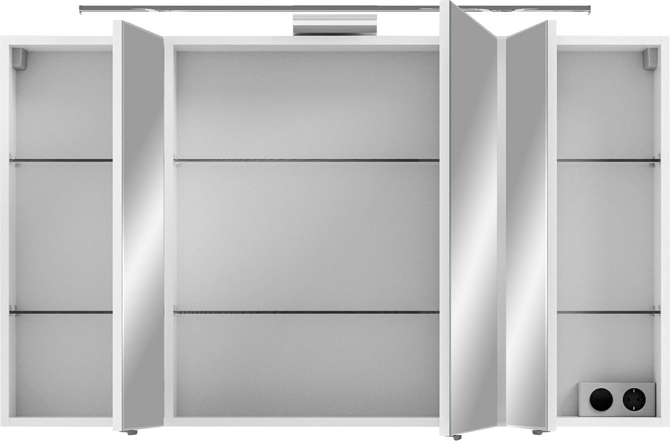 Saphir Spiegelschrank »6005 Sprint Badschrank, 3 Spiegeltüren, 6 Einlegeböden, 120 cm breit«, inkl. LED-Beleuchtung, Türdämpfer, Schalter-/Steckdosenkombination