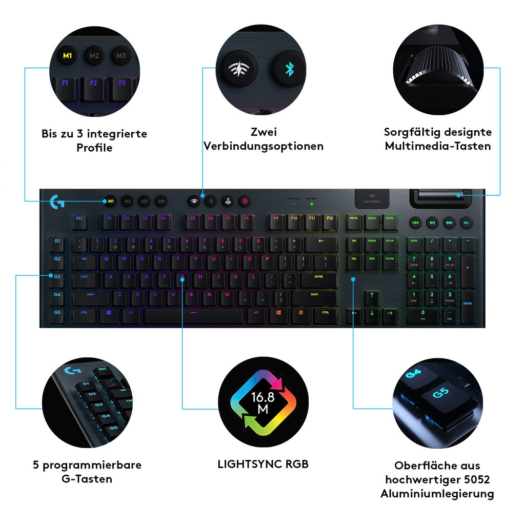 Logitech G Gaming-Tastatur »G915 LIGHTSPEED Wireless Clicky«, (programmierbare G-Tasten-Multimedia-Tasten)