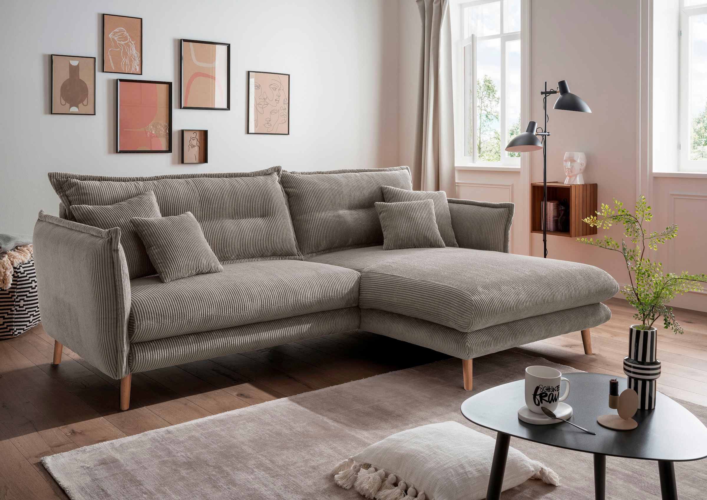 Home affaire Ecksofa "Levke, 255 x 180 cm, modern und bequem" zwei verschiedene Fußfarben wählbar