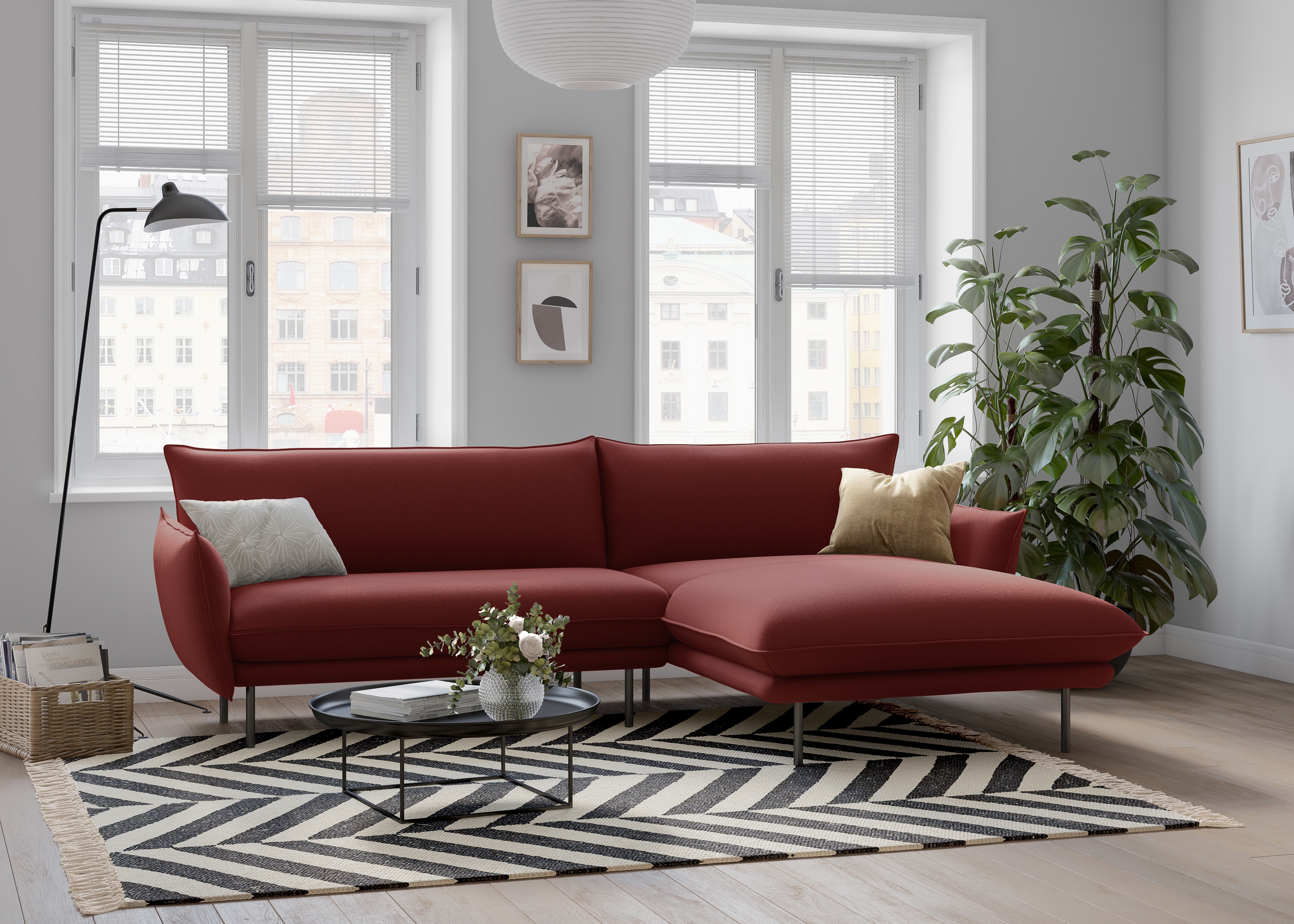 OTTO home Ecksofa "Stine L-Form" Besonderes Design durch Kissenoptik und Keder