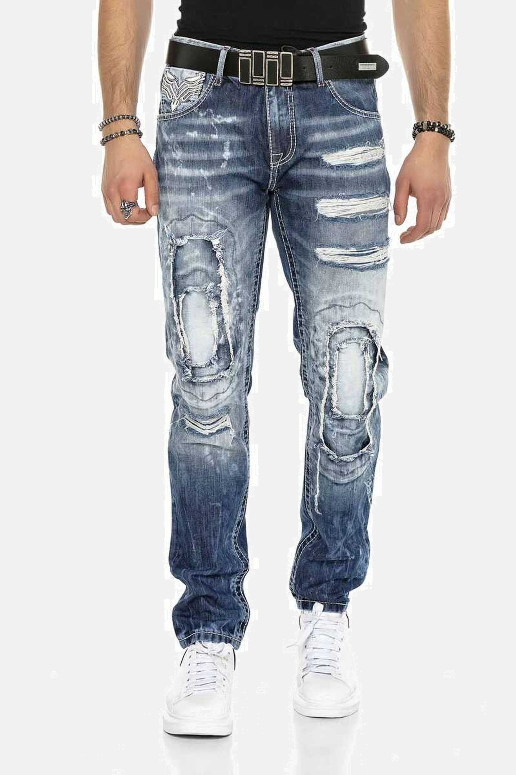 Cipo & Baxx Regular-fit-Jeans "DENIM", bequeme Jeans im ausgefallenen Lagen-Design, CD611