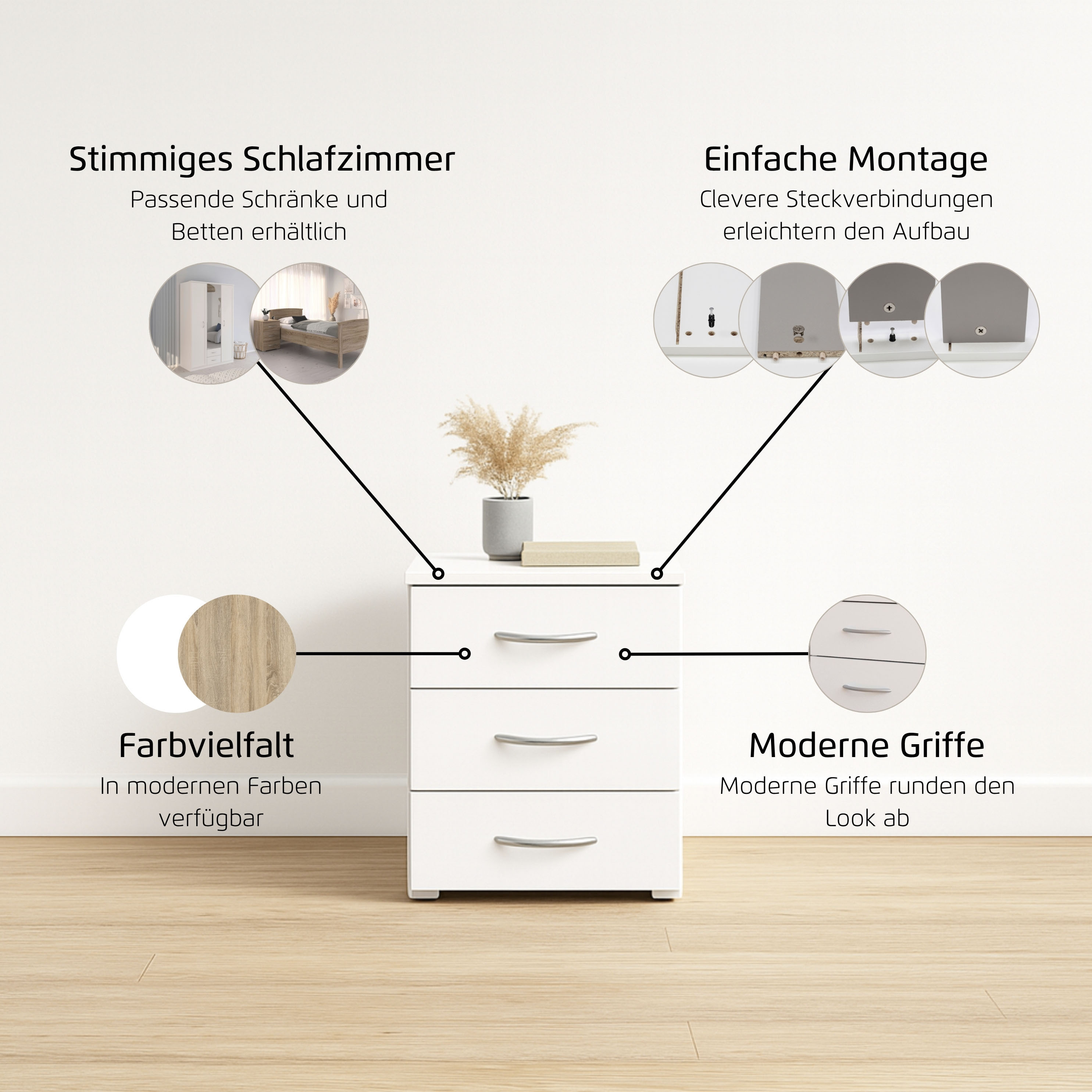 Thumbnail - rauch Nachtkommode "Nachttisch Nachtkonsole Beistelltisch Kommode Sideboard TORRENT" mit 2 geräumigen Schubkästen, Breit...