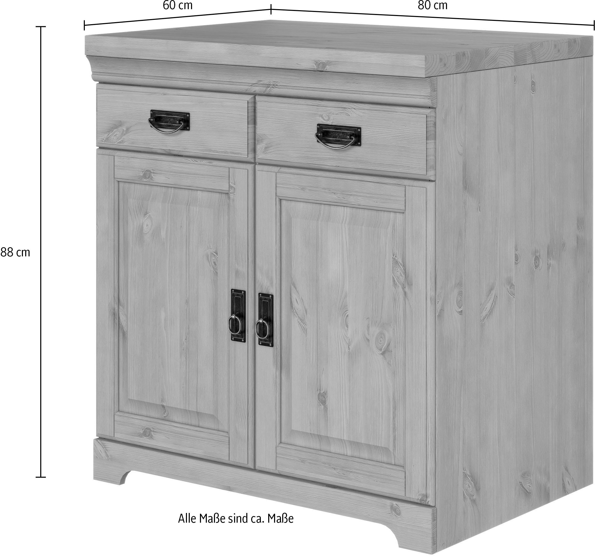 Home affaire Spülenschrank »Rügen«, Breite 80 cm, Kiefer massiv, mit 2 Türen