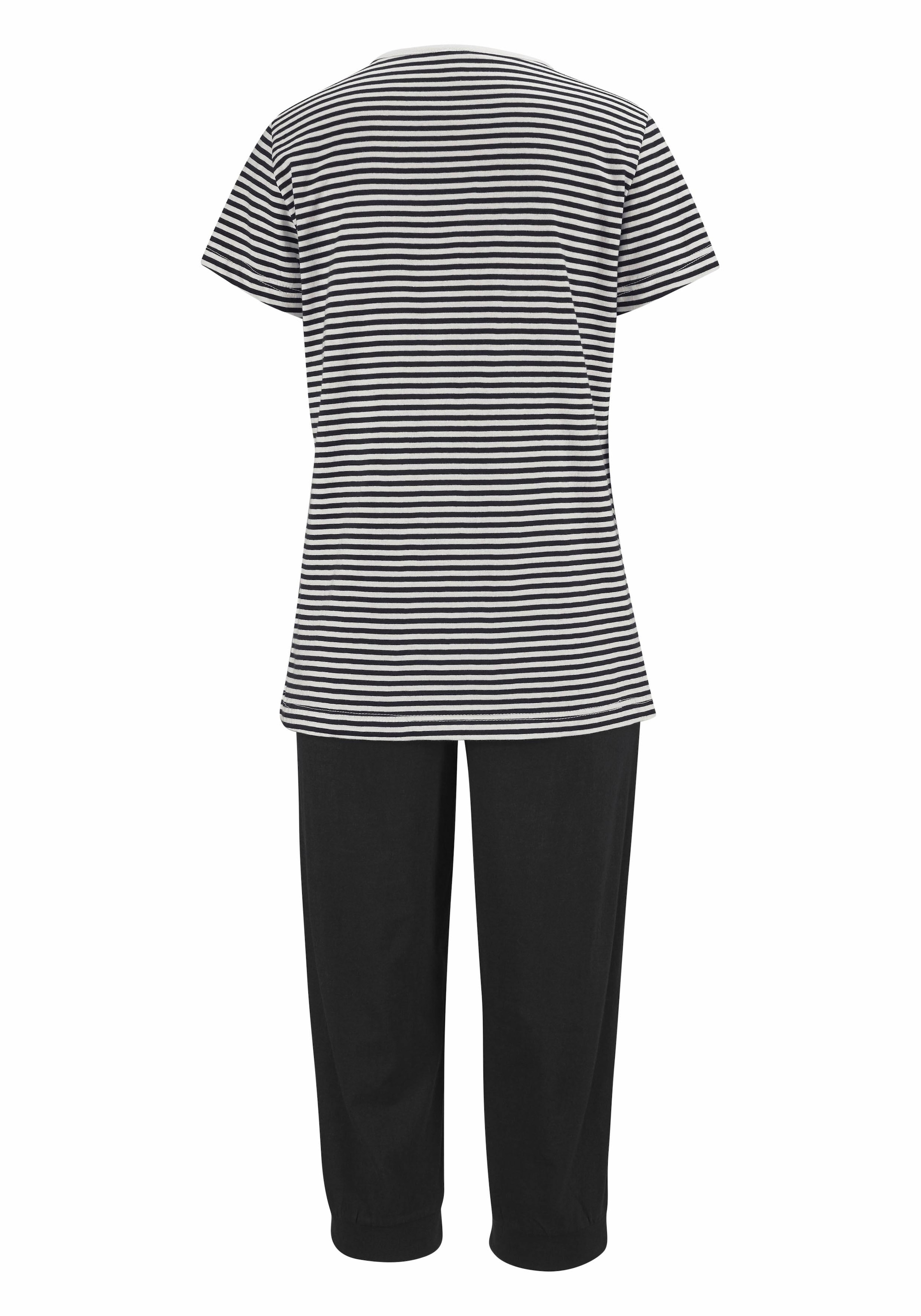 H.I.S Capri-Pyjama, (2 tlg.), mit geringeltem T-Shirt und legerer Hose