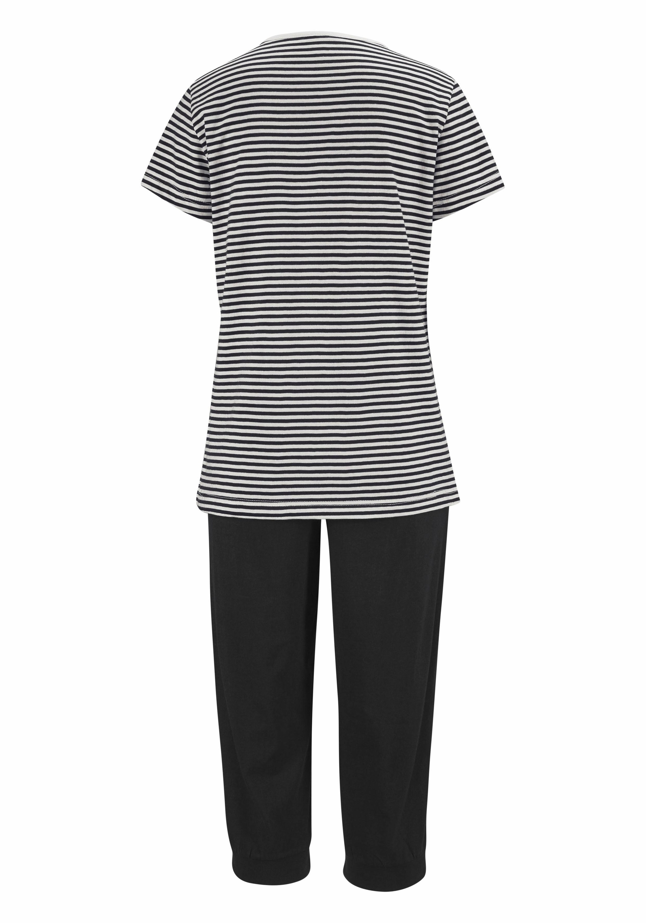 Thumbnail - H.I.S Capri-Pyjama 2-teilig, 2 mit geringeltem T-Shirt und legerer Hose