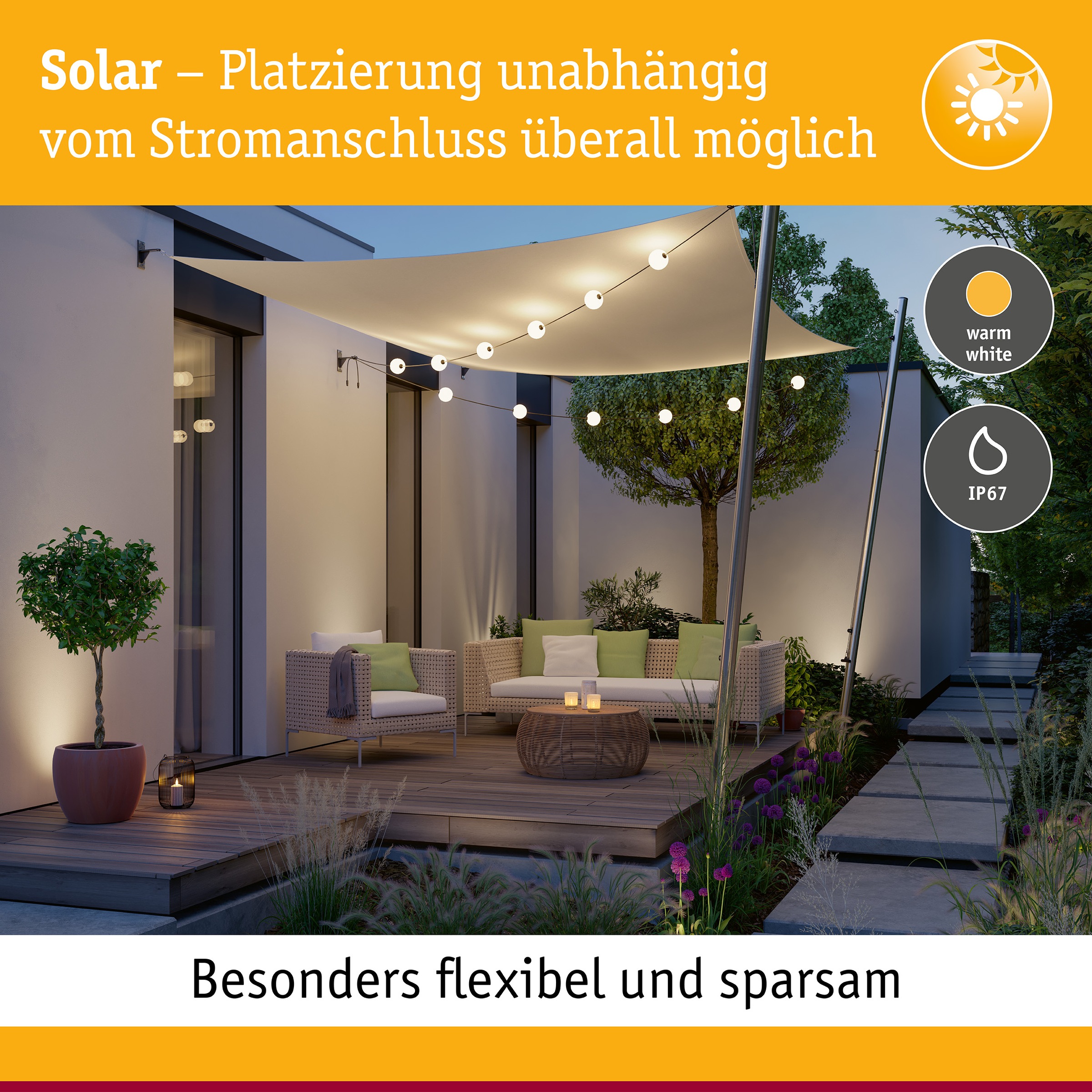 Paulmann LED-Lichterkette »Naima IP67 3000K 5,8m 6x60lm Schwarz« 6 Stk.-flammig spritzwassergeschützt
